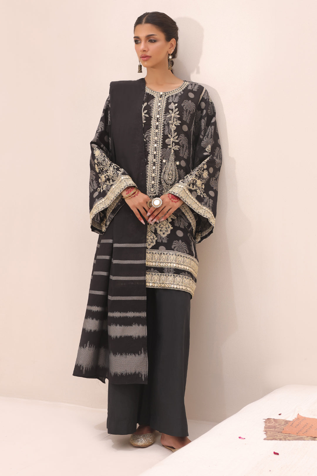 Zellbury | Unstitched 3 Piece Jacquard | Embroidered Shirt Shalwar Dupatta - 1806 - House Of Zarish
