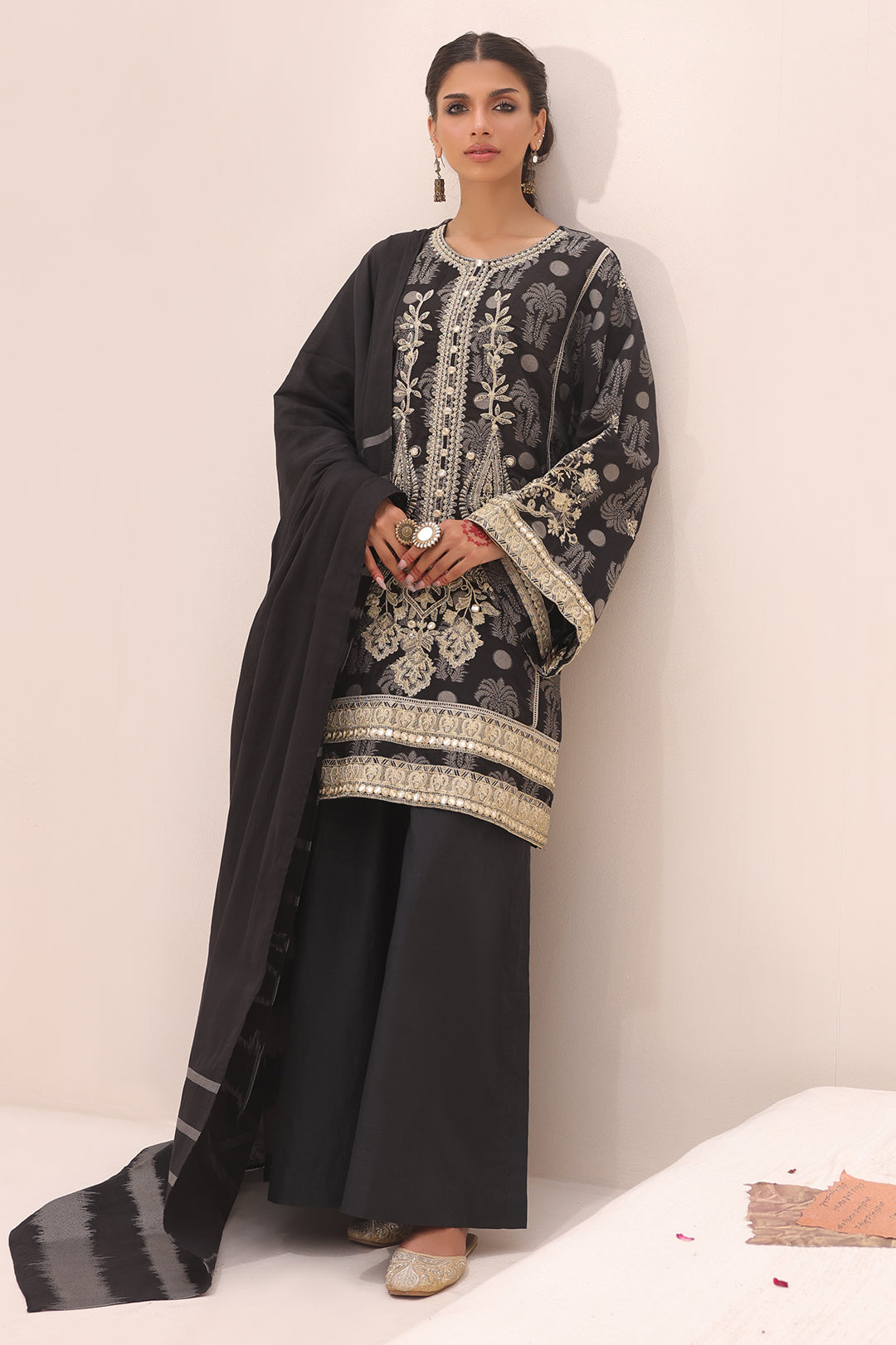 Zellbury | Unstitched 3 Piece Jacquard | Embroidered Shirt Shalwar Dupatta - 1806 - House Of Zarish
