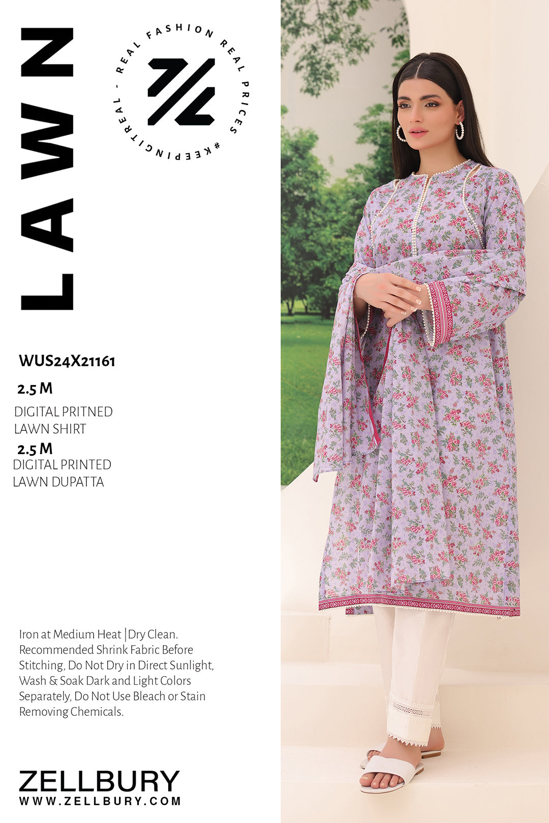 Zellbury | Unstitched 2 Piece Lawn | Shirt Dupatta - 1161 - Libasekhas