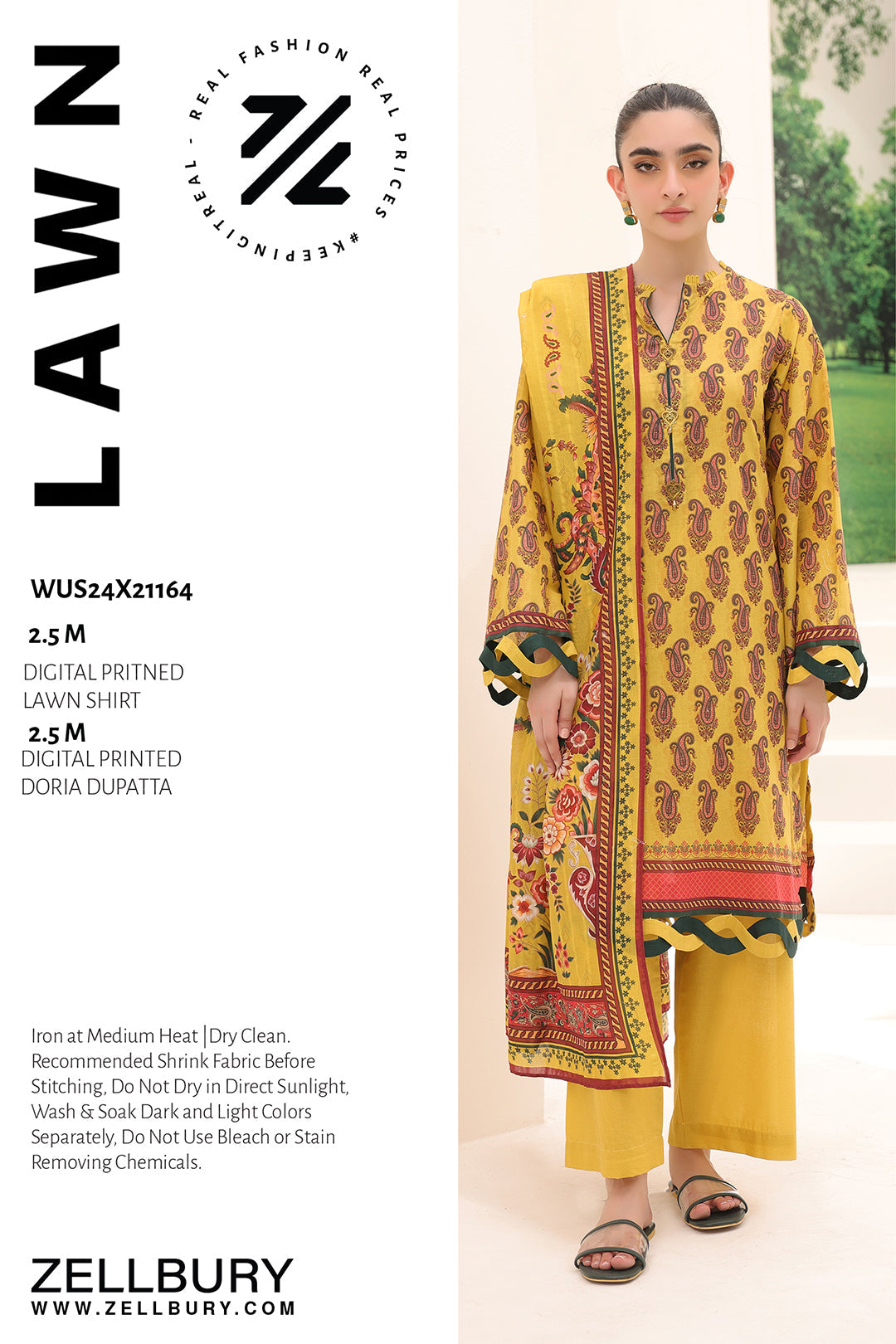 Zellbury | Unstitched 2 Piece Lawn | Shirt Dupatta - 1164 - House Of Zarish