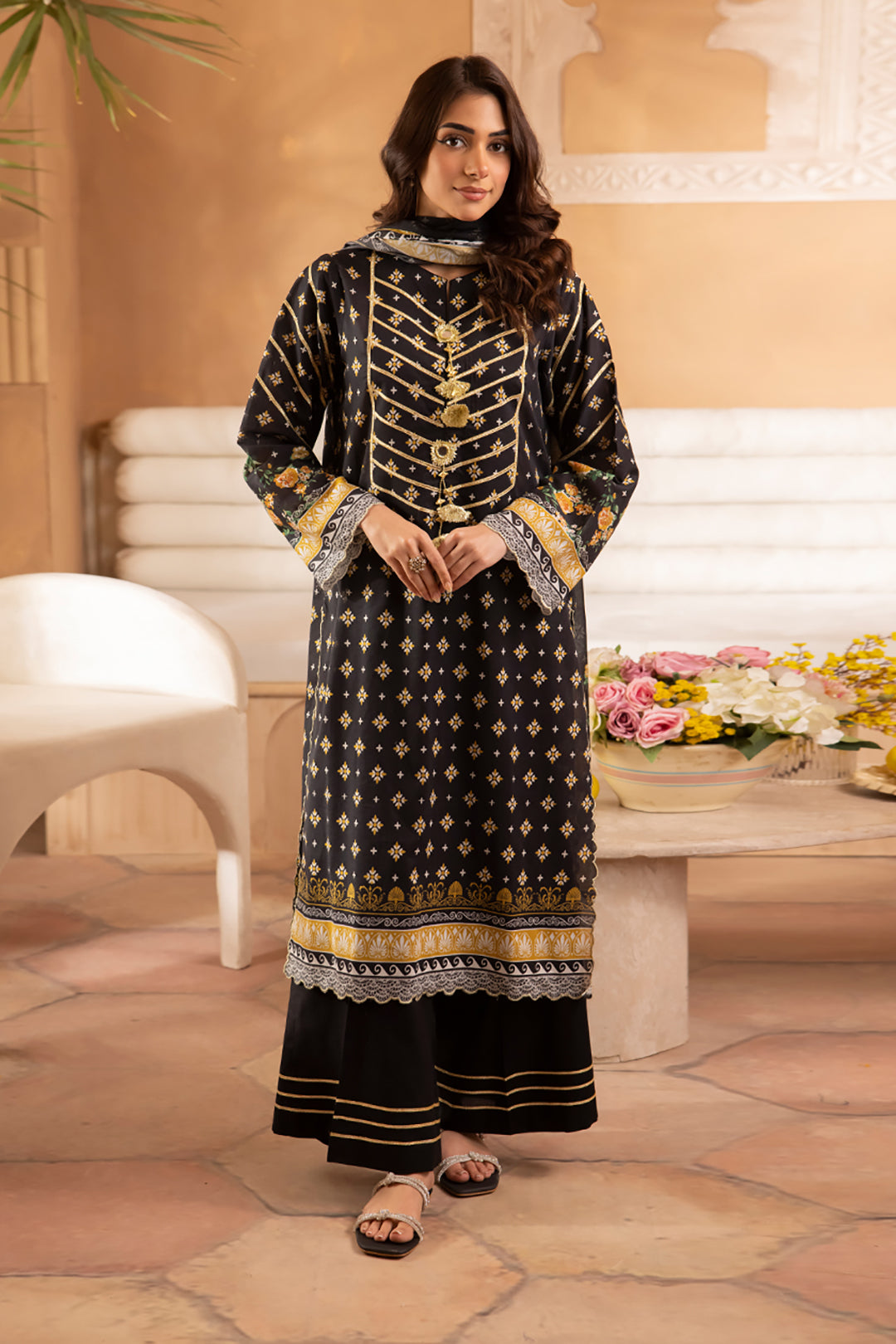Zellbury | Unstitched 3 Piece Lawn | Shirt Shalwar Dupatta - 1081 - House Of Zarish