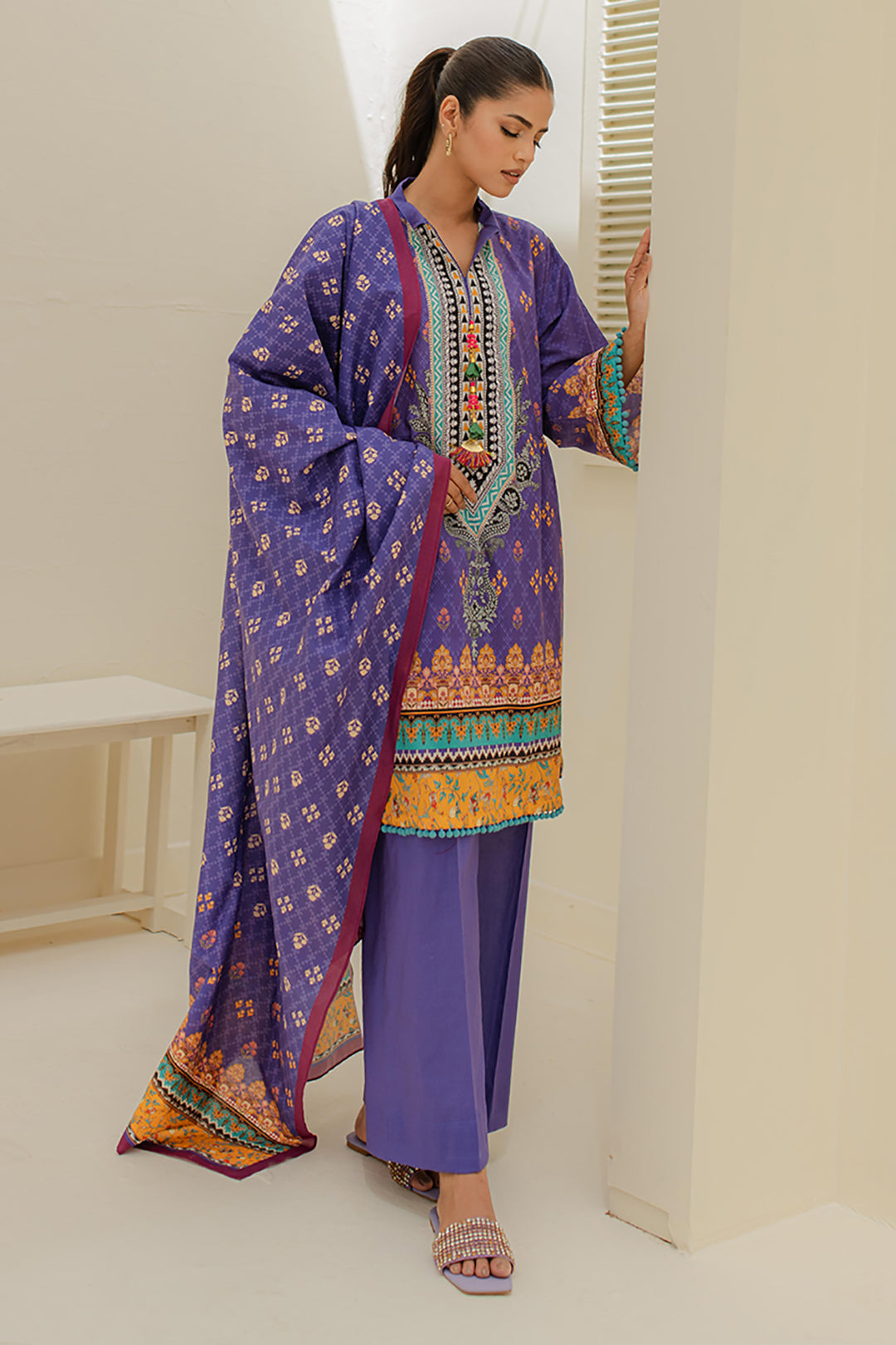 Zellbury | Unstitched 3 Piece Lawn | Shirt Shalwar Dupatta - 1215 - House Of Zarish