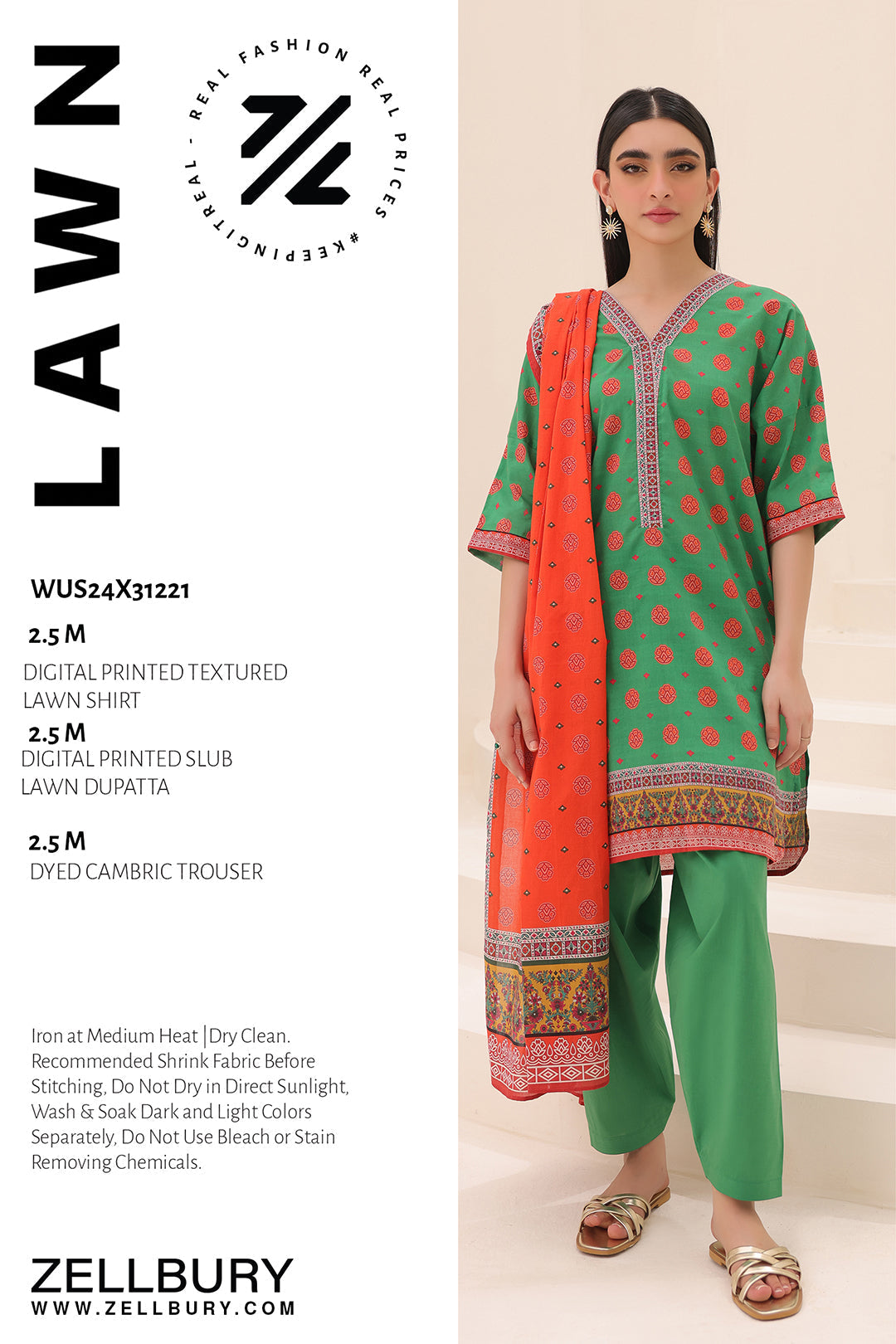 Zellbury | Unstitched 3 Piece Lawn | Shirt Shalwar Dupatta - 1221 - House Of Zarish