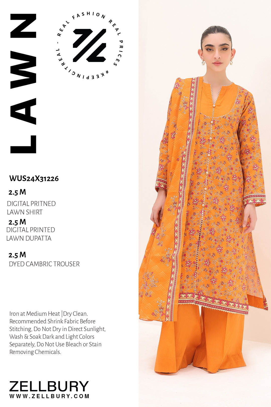 Zellbury | Unstitched 3 Piece Lawn | Shirt Shalwar Dupatta - 1226 - House Of Zarish