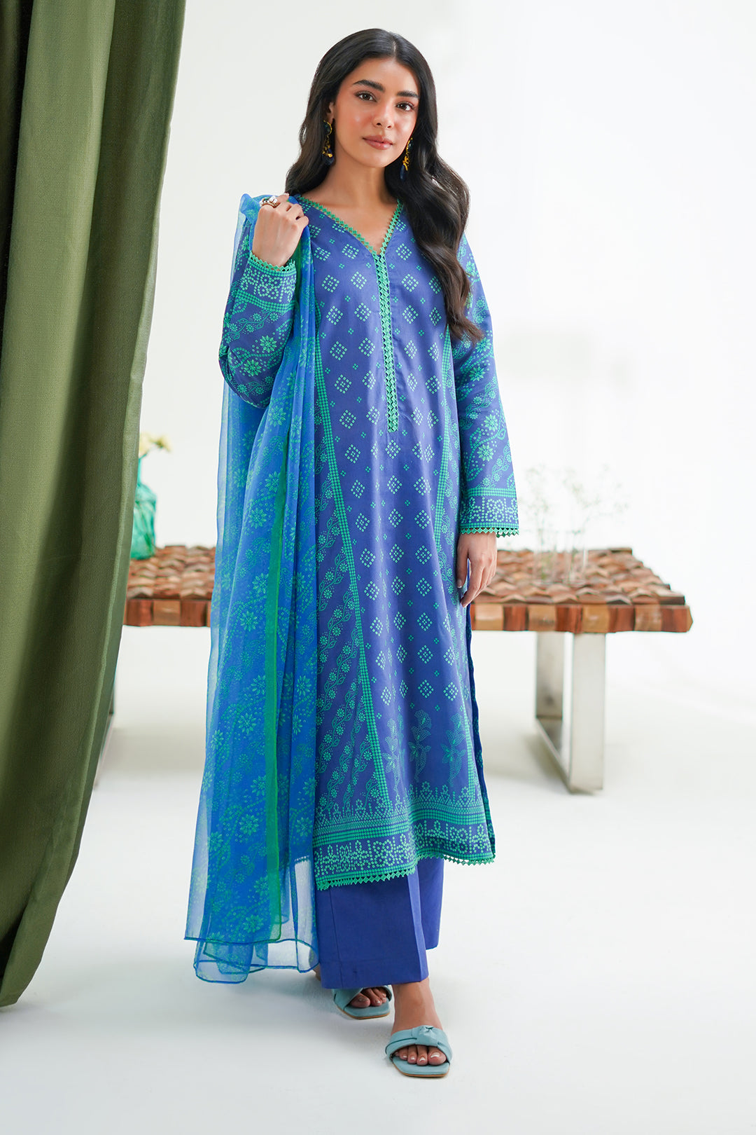 Zellbury | Unstitched 3 Piece Lawn | Shirt Shalwar Dupatta - 1417 - House Of Zarish