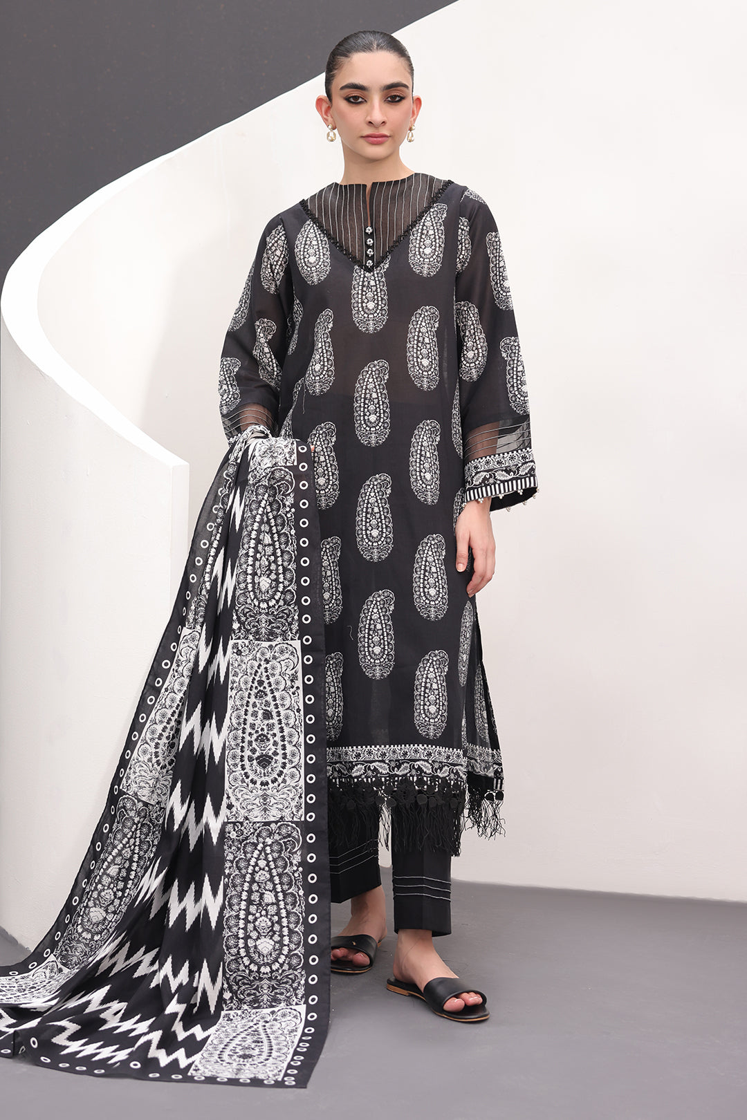 Zellbury | Unstitched 3 Piece Lawn | Shirt Shalwar Dupatta - 1525 - House Of Zarish