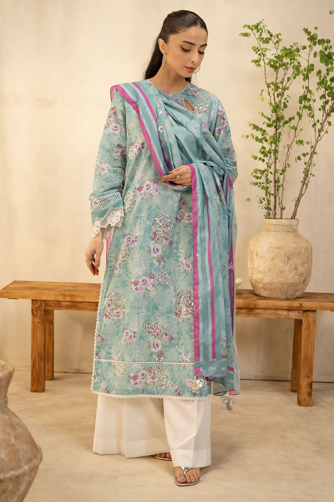 Zellbury | Unstitched 2 Piece Lawn | Embroidered Shirt Dupatta - 0021 - House Of Zarish