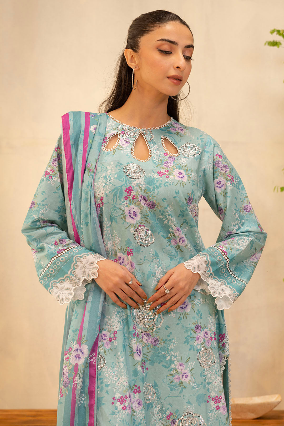 Zellbury | Unstitched 2 Piece Lawn | Embroidered Shirt Dupatta - 0021 - House Of Zarish