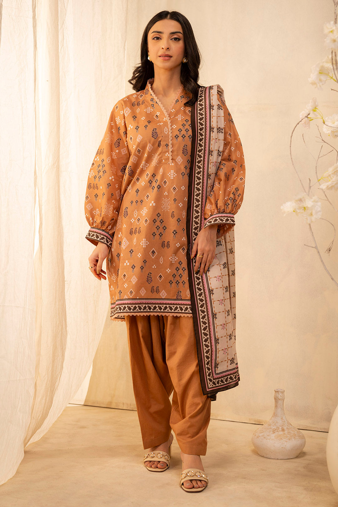 Zellbury | Unstitched 3 Piece Lawn | Shirt Shalwar Dupatta - 0047 - House Of Zarish