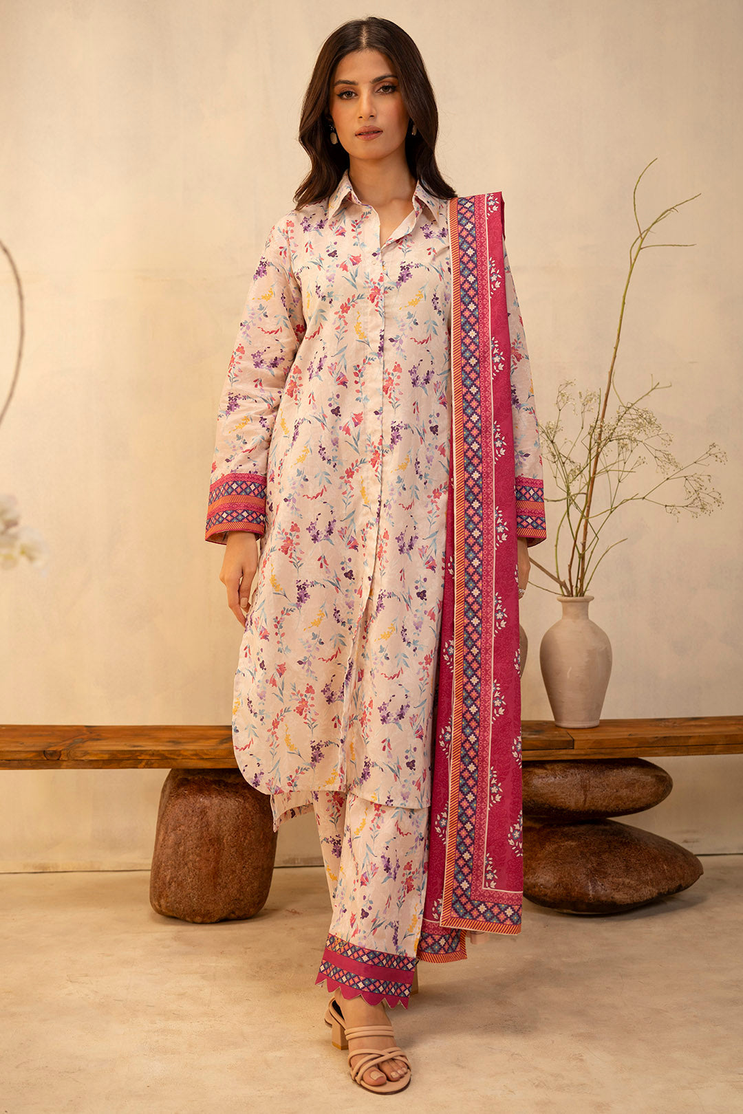 Zellbury | Unstitched 3 Piece Lawn | Shirt Shalwar Dupatta - 0054 - House Of Zarish