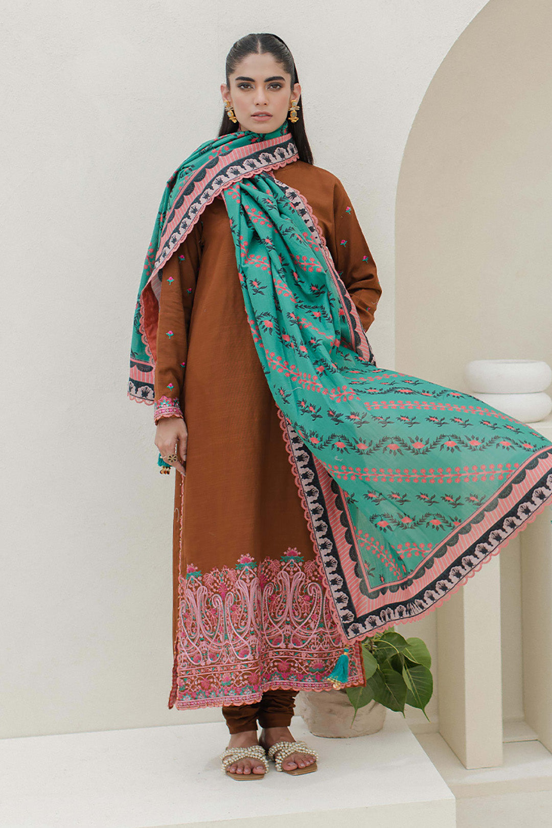 Zellbury | Unstitched 3 Piece Khaddar | Embroidered Shirt Shalwar Dupatta - 0705 - House Of Zarish