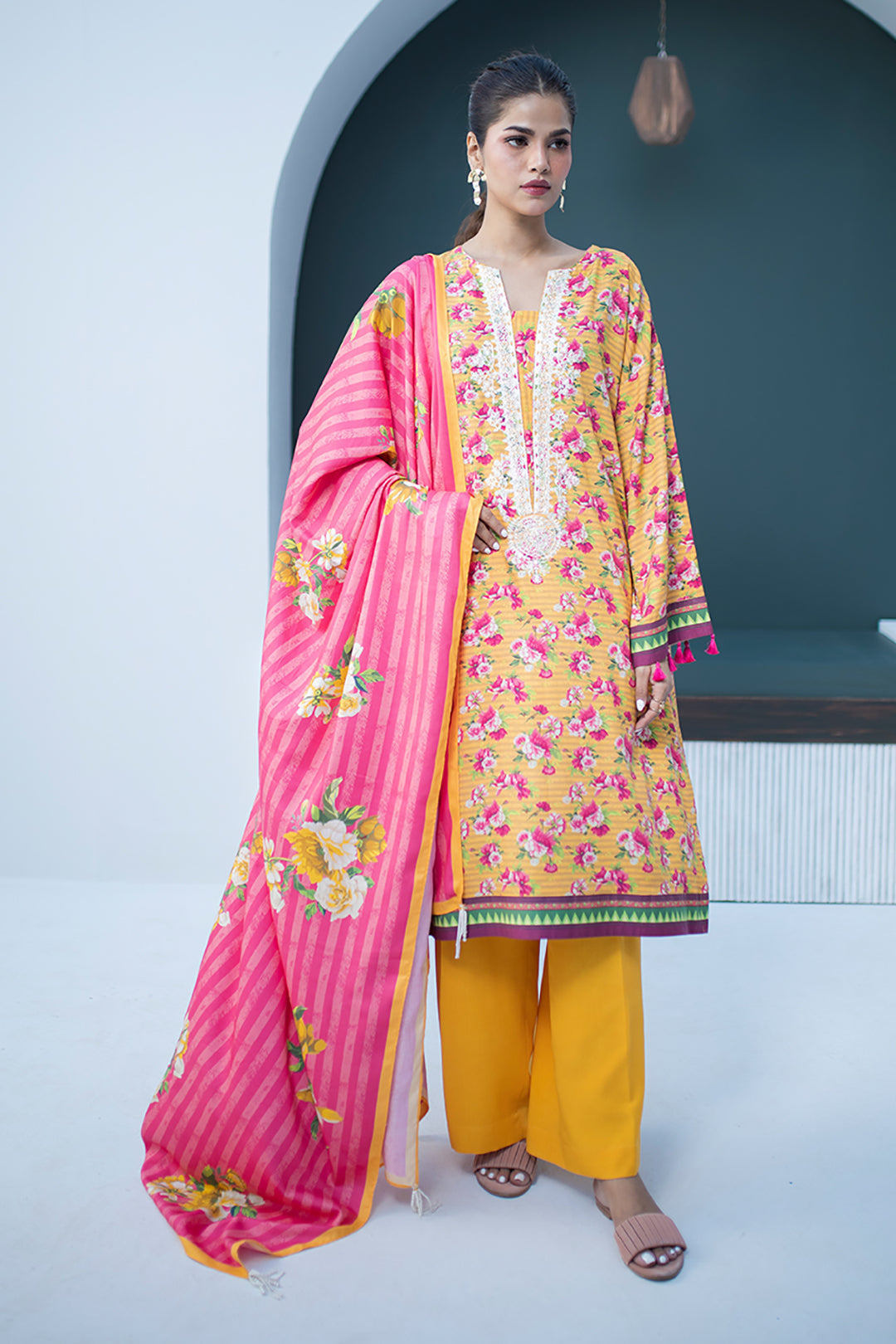 Zellbury | Unstitched 3 Piece Viscose | Embroidered Shirt Shalwar Dupatta - 0837 - House Of Zarish