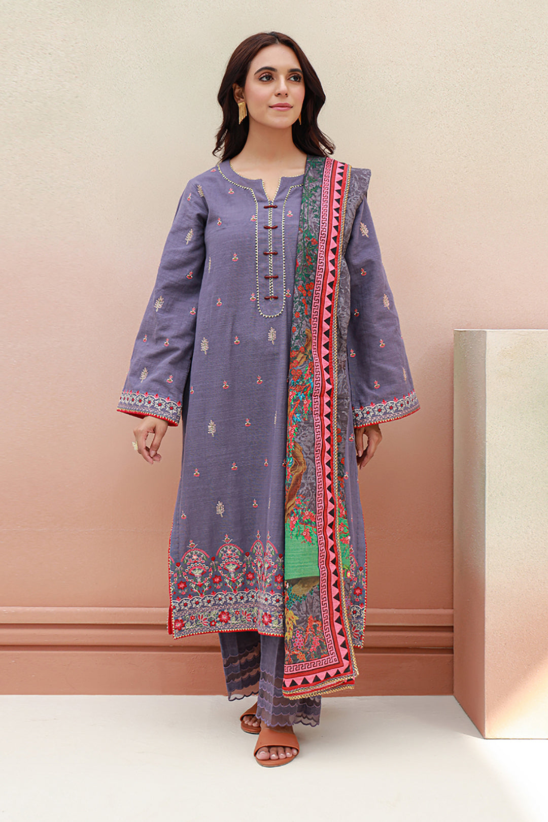 Zellbury | Unstitched 3 Piece Khaddar | Embroidered Shirt Shalwar Dupatta - 0846 - House Of Zarish