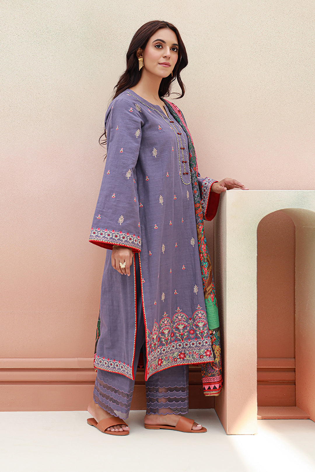 Zellbury | Unstitched 3 Piece Khaddar | Embroidered Shirt Shalwar Dupatta - 0846 - House Of Zarish