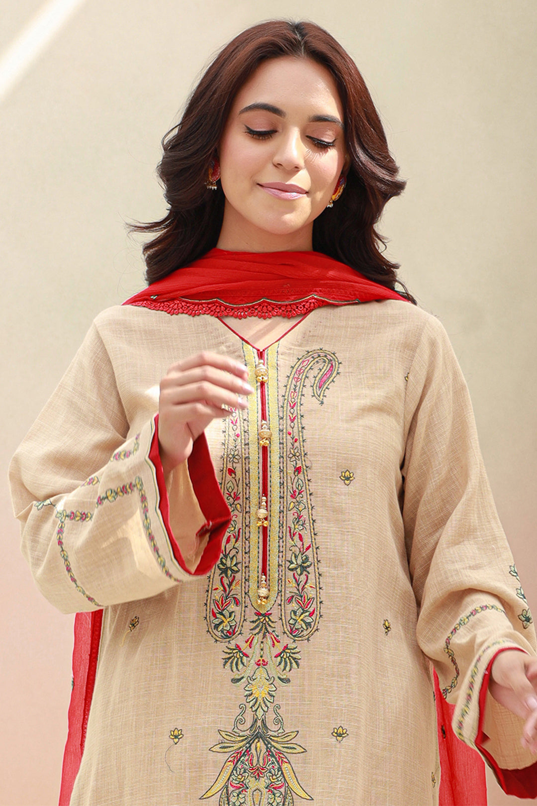 Zellbury | Unstitched 3 Piece Khaddar | Embroidered Shirt Shalwar Dupatta - 0847 - House Of Zarish