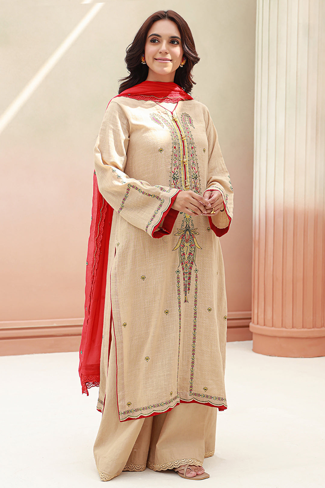 Zellbury | Unstitched 3 Piece Khaddar | Embroidered Shirt Shalwar Dupatta - 0847 - House Of Zarish