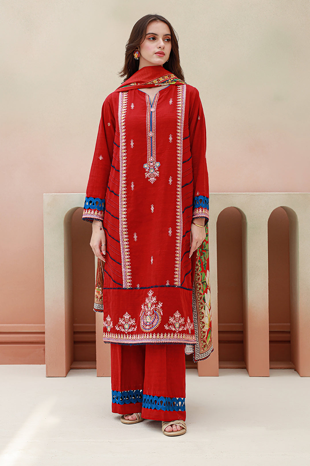 Zellbury | Unstitched 3 Piece Khaddar | Embroidered Shirt Shalwar Dupatta - 0848 - House Of Zarish