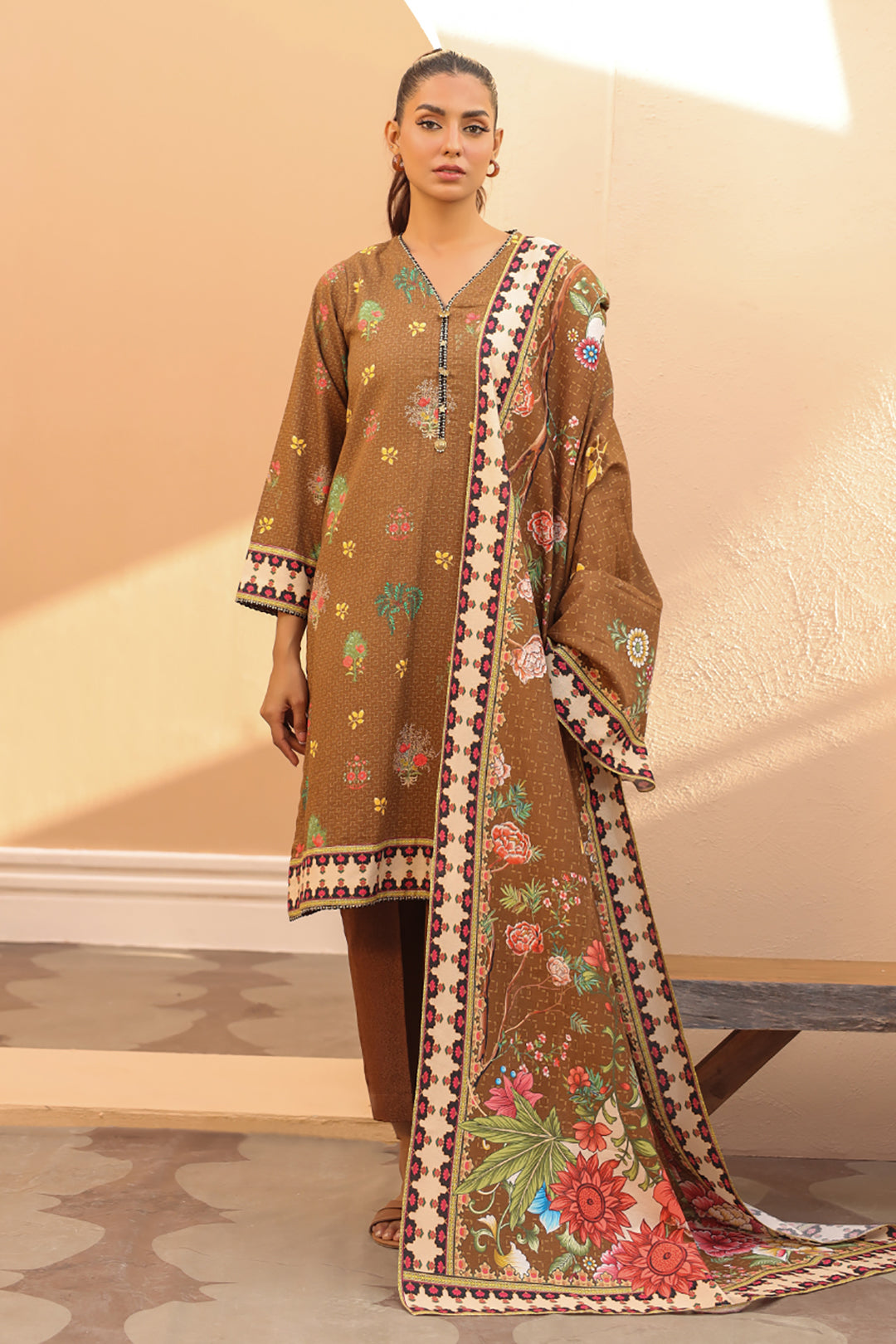 Zellbury | Unstitched 3 Piece Khaddar | Shirt Shalwar Dupatta - 0829 - House Of Zarish