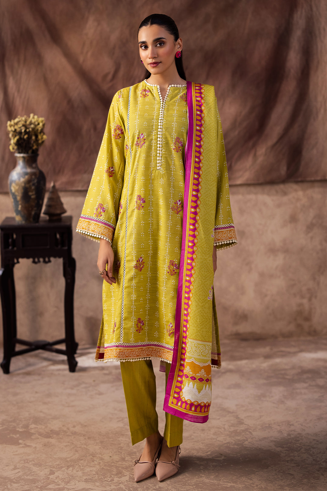 Zellbury | Unstitched 2 Piece Khaddar | Embroidered Shirt Dupatta - 0174 - House Of Zarish