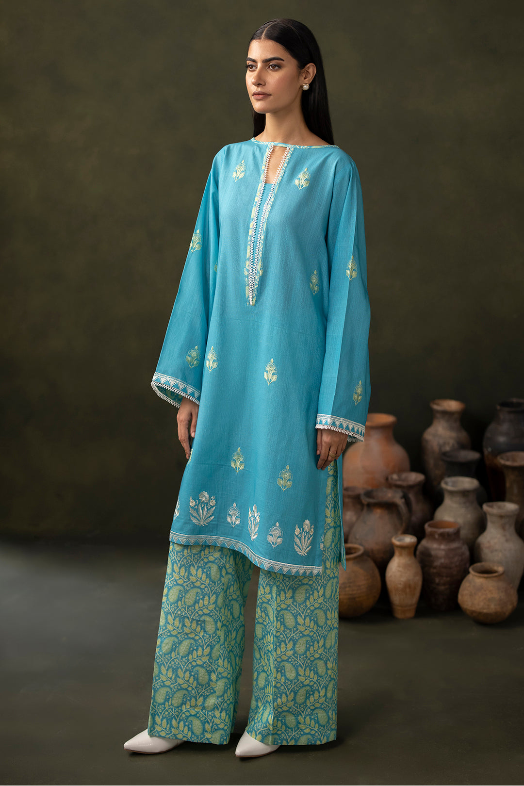Zellbury | Unstitched 2 Piece Khaddar | Embroidered Shirt Shalwar - 0177 - House Of Zarish