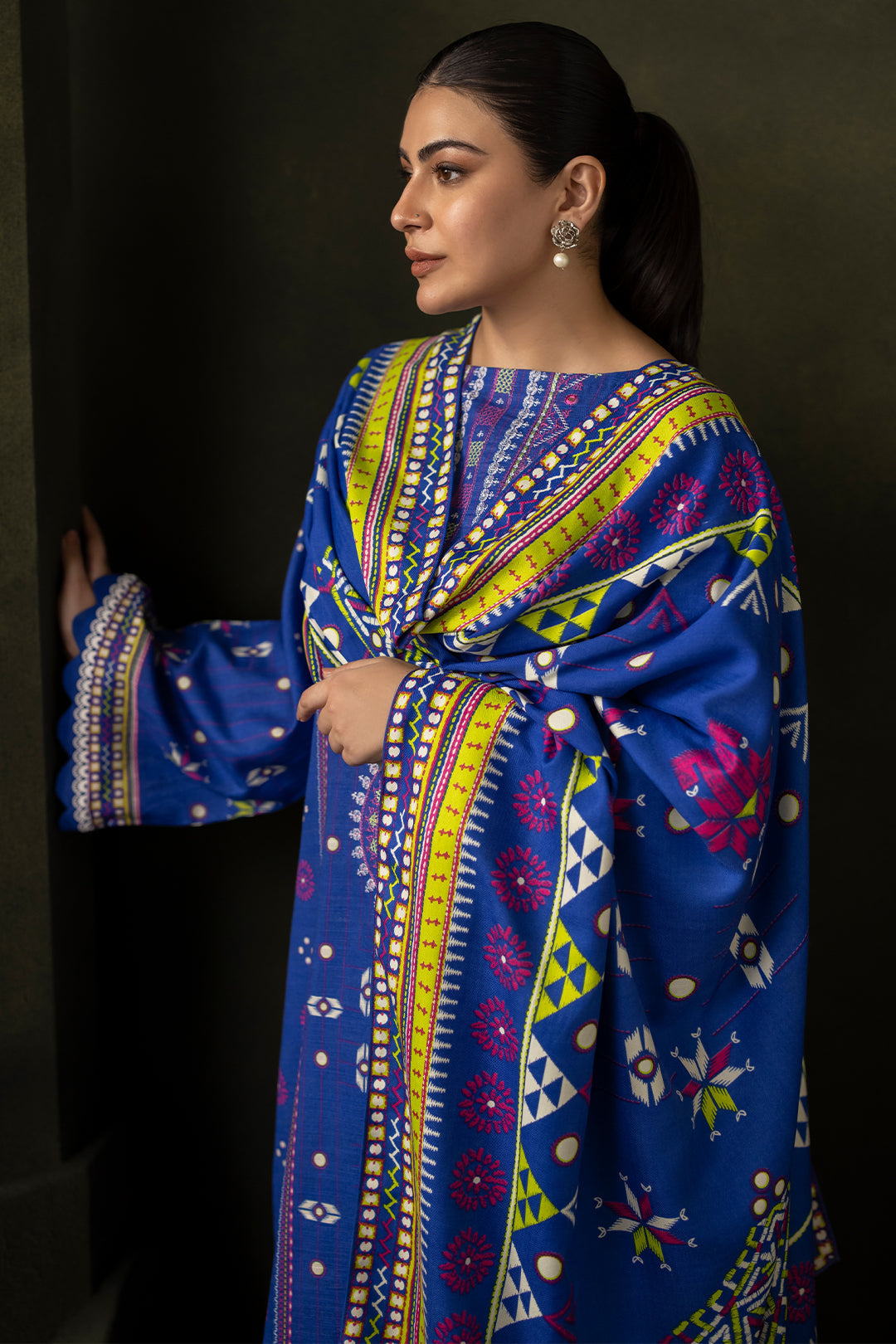 Zellbury | Unstitched 2 Piece Khaddar | Embroidered Shirt Dupatta - 0180 - House Of Zarish