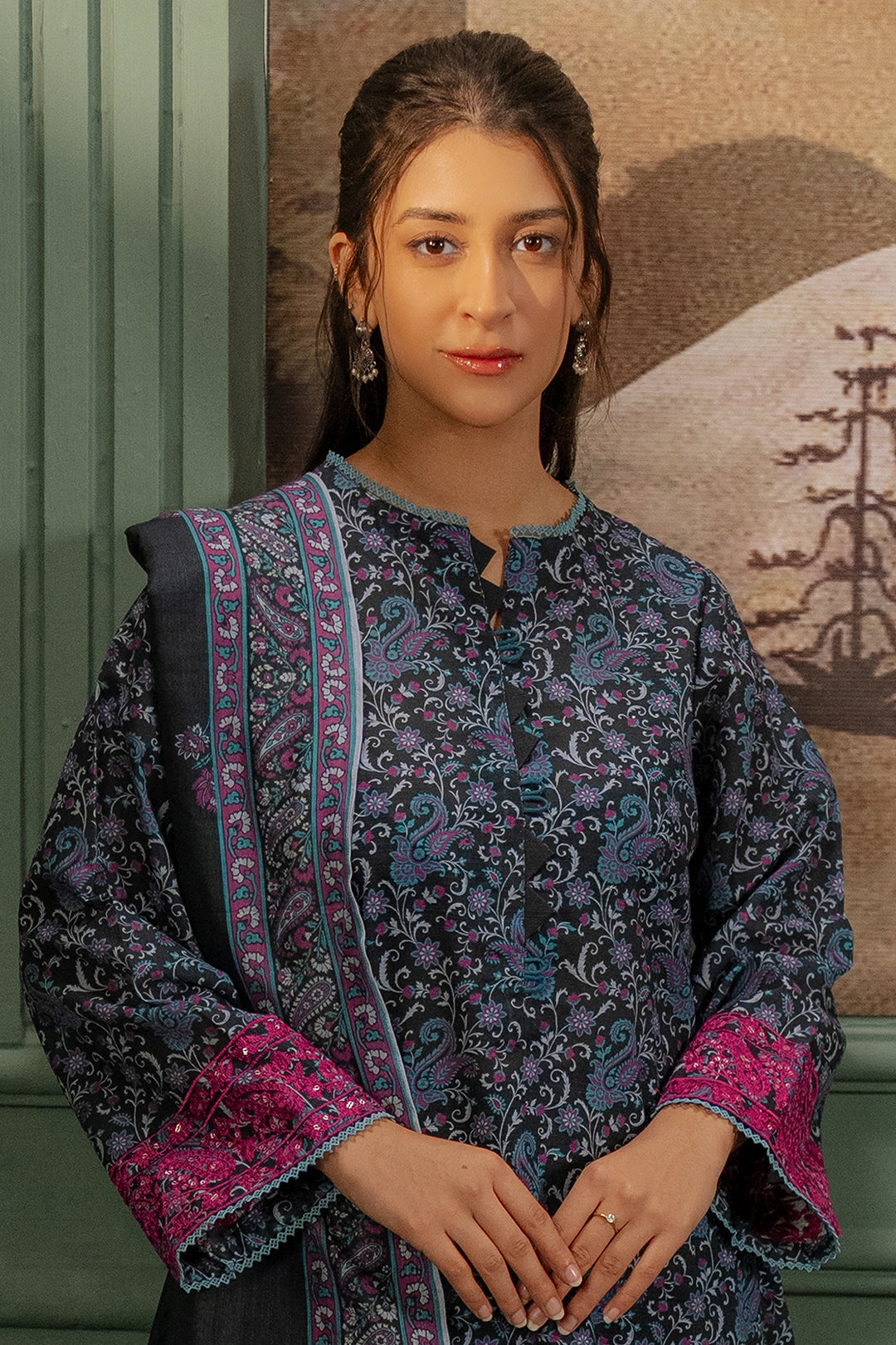 Zellbury | Unstitched 2 Piece Khaddar | Embroidered Shirt Dupatta - 0347 - House Of Zarish