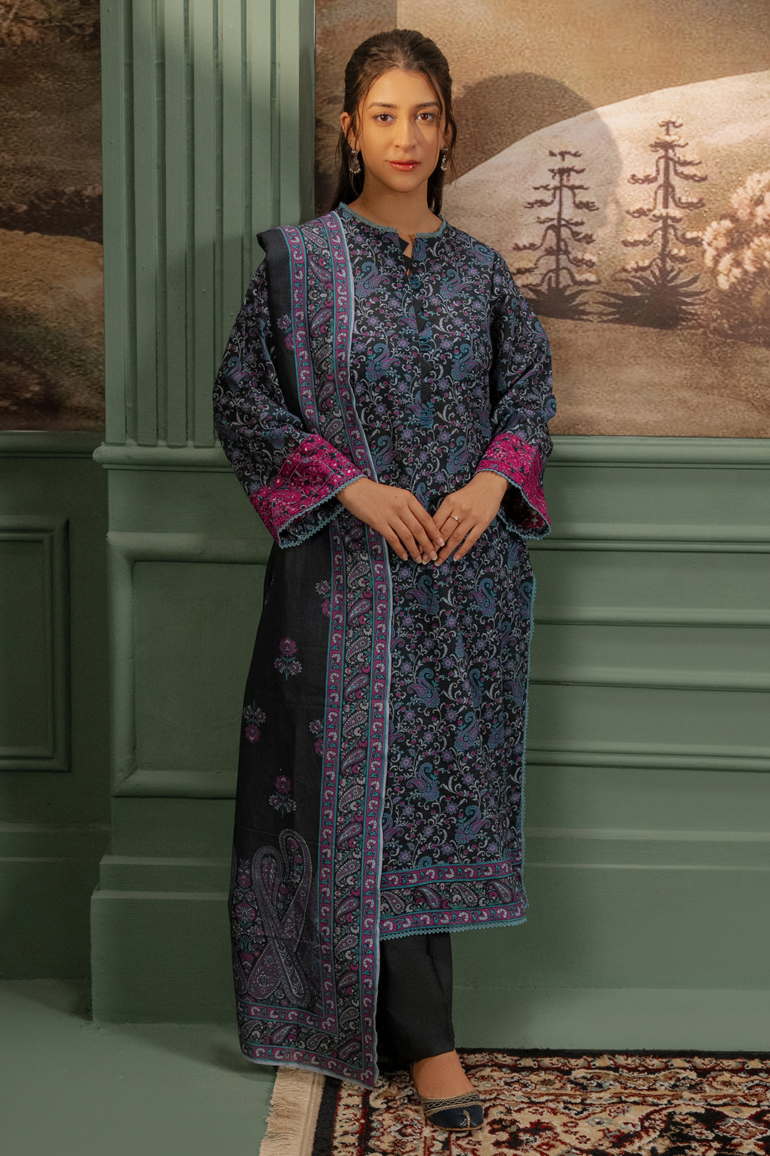 Zellbury | Unstitched 2 Piece Khaddar | Embroidered Shirt Dupatta - 0347 - House Of Zarish