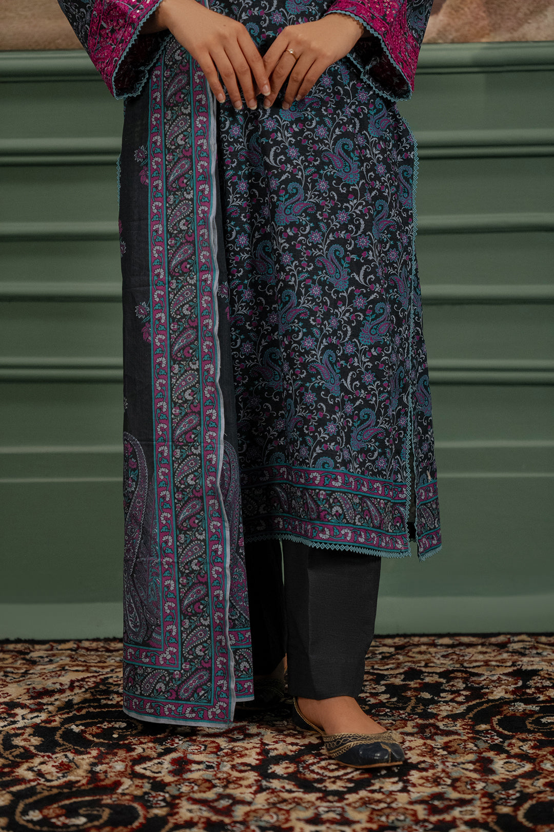 Zellbury | Unstitched 2 Piece Khaddar | Embroidered Shirt Dupatta - 0347 - House Of Zarish