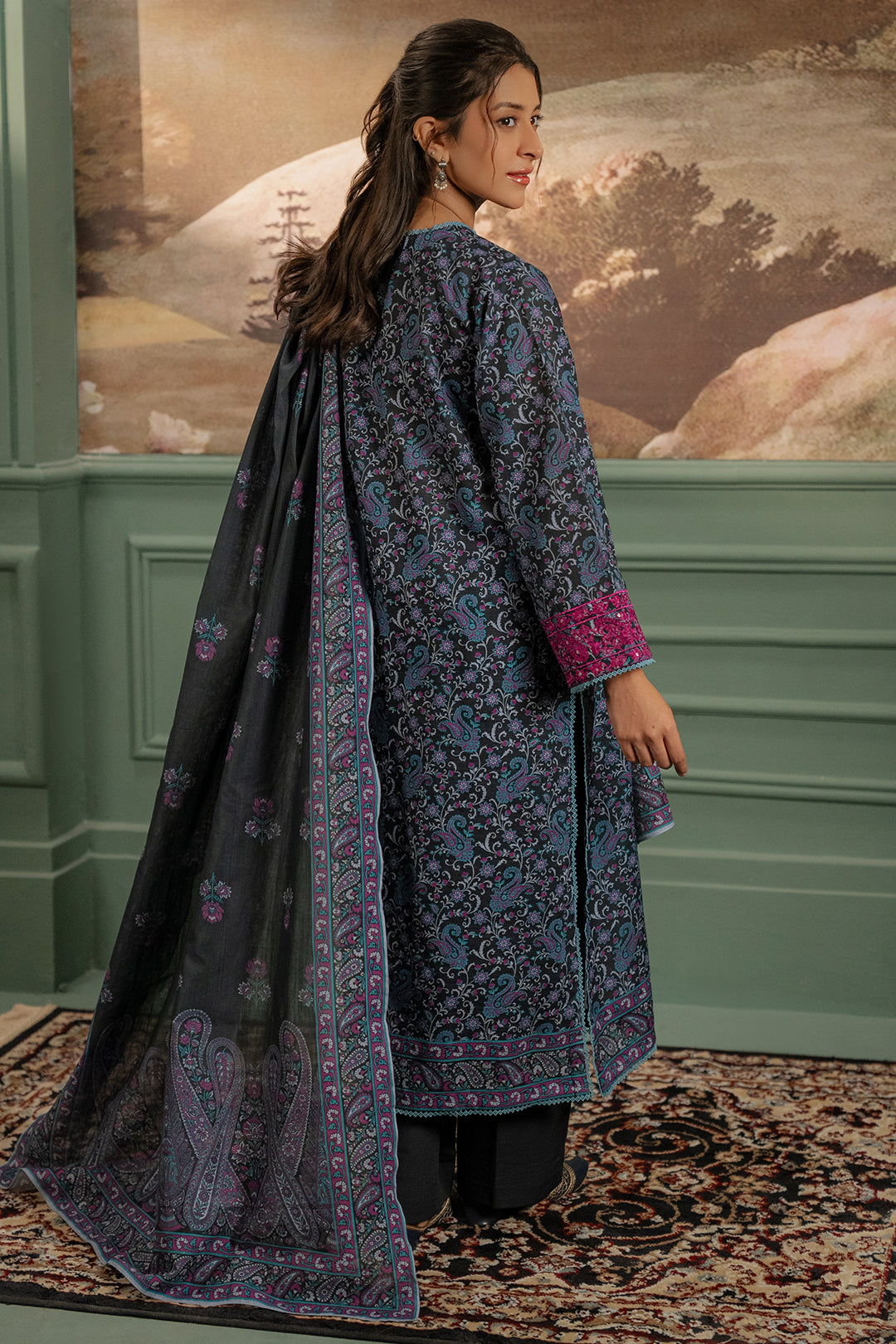 Zellbury | Unstitched 2 Piece Khaddar | Embroidered Shirt Dupatta - 0347 - House Of Zarish