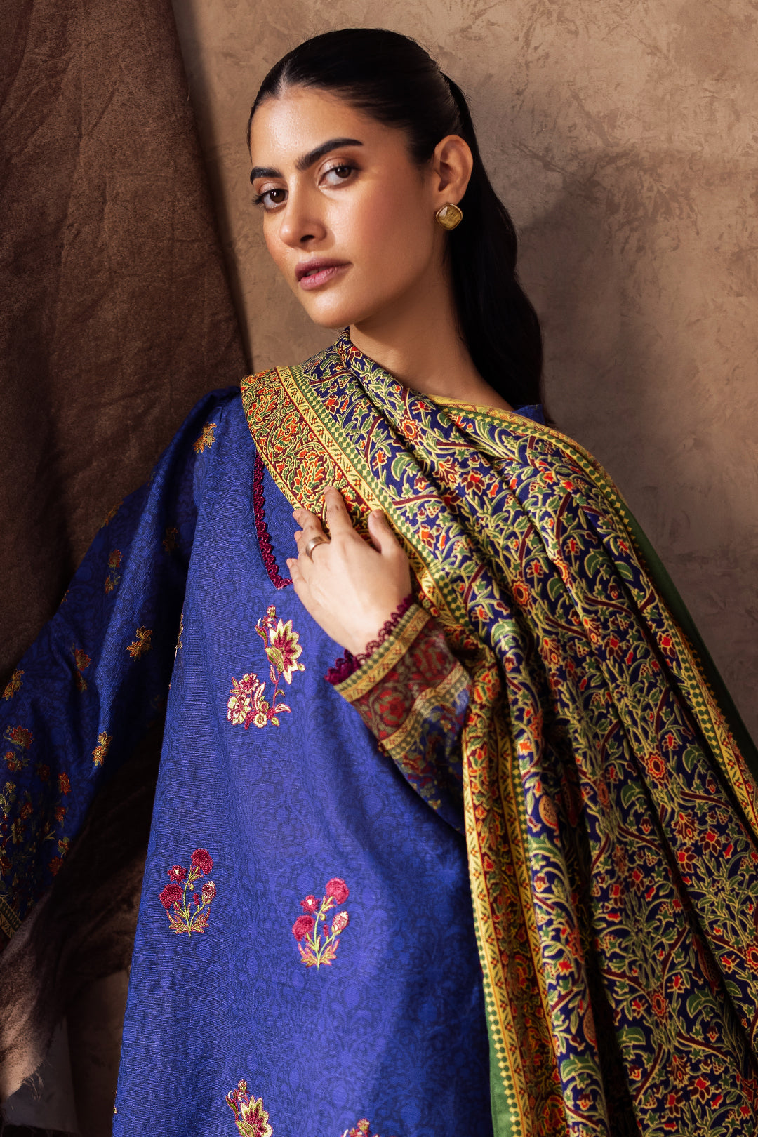Zellbury | Unstitched 3 Piece Khaddar | Embroidered Shirt Shalwar Dupatta - 0221 - House Of Zarish