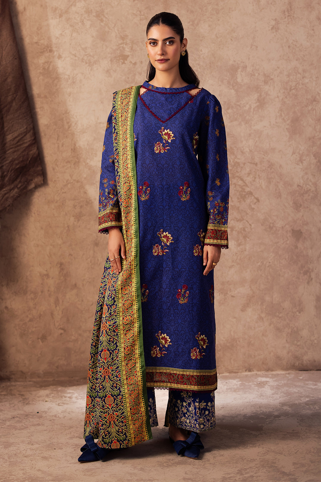 Zellbury | Unstitched 3 Piece Khaddar | Embroidered Shirt Shalwar Dupatta - 0221 - Libasekhas