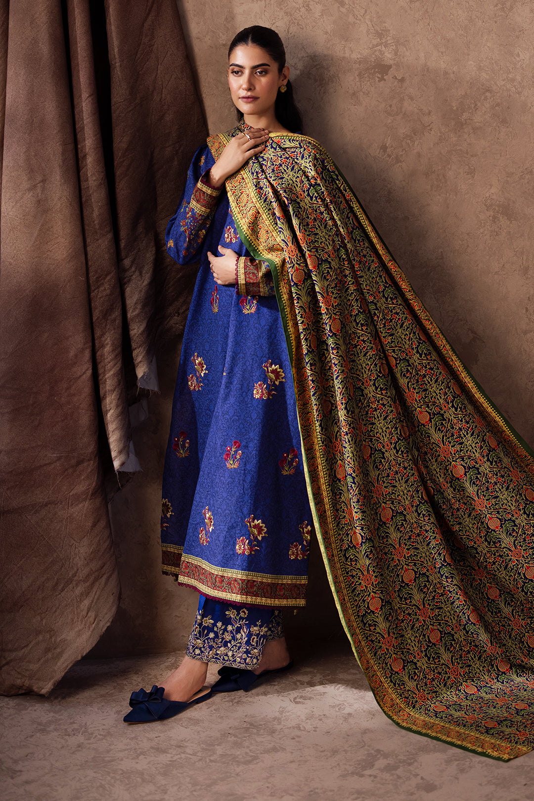 Zellbury | Unstitched 3 Piece Khaddar | Embroidered Shirt Shalwar Dupatta - 0221 - House Of Zarish