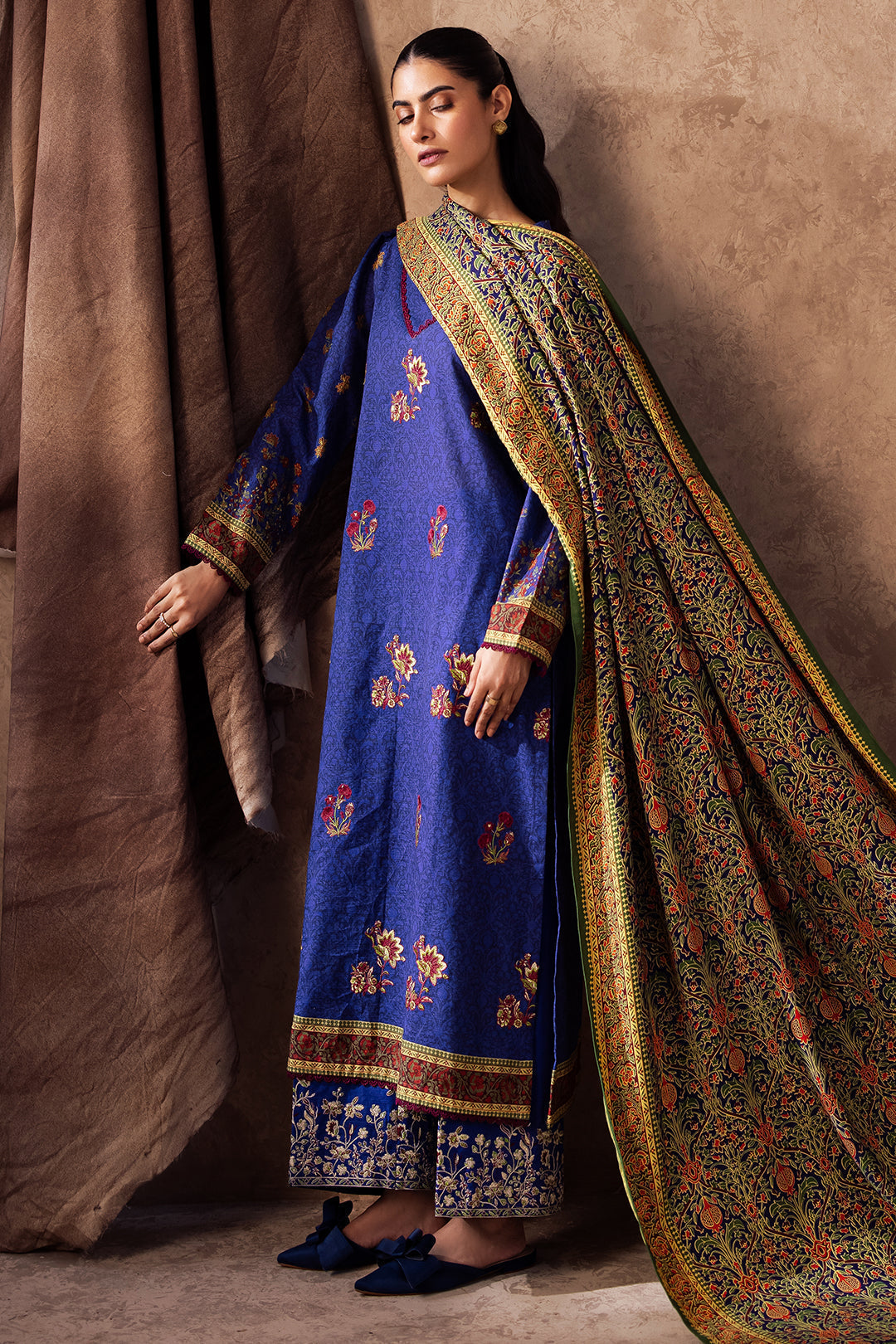 Zellbury | Unstitched 3 Piece Khaddar | Embroidered Shirt Shalwar Dupatta - 0221 - House Of Zarish