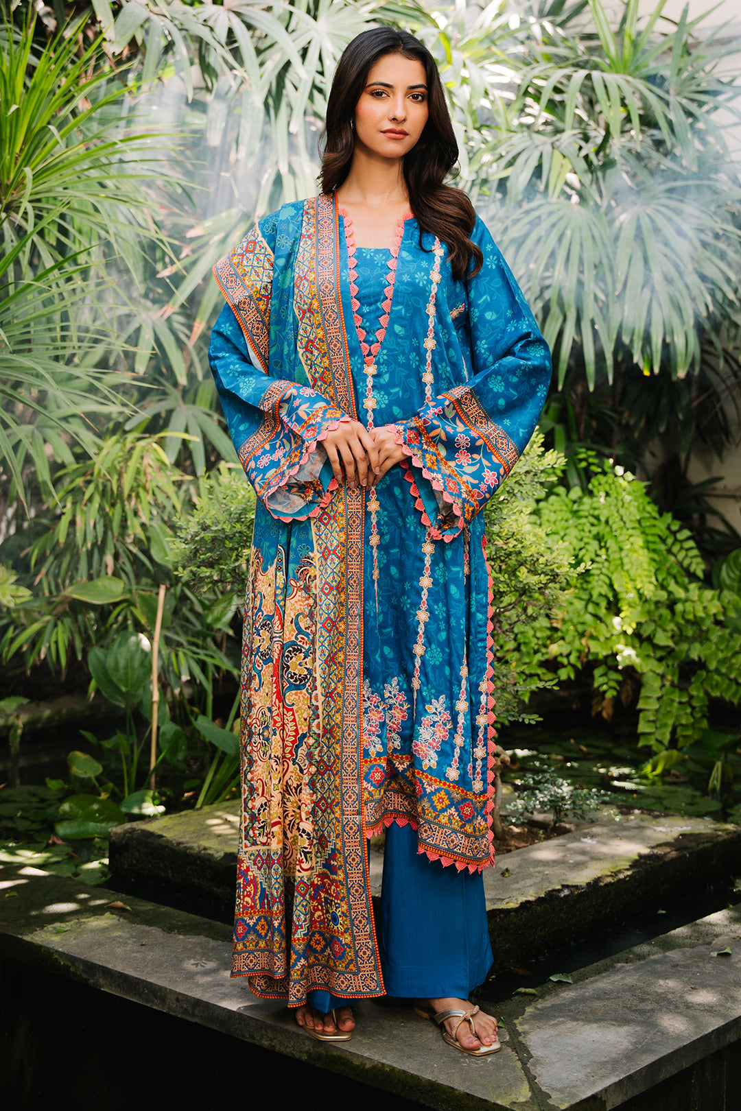 Zellbury | Unstitched 3 Piece Viscose | Embroidered Shirt Shalwar Dupatta - 0223 - Libasekhas