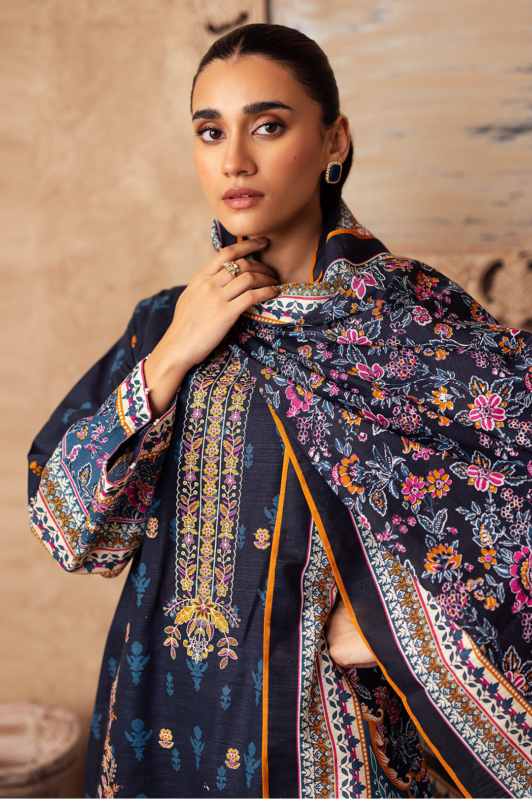 Zellbury | Unstitched 3 Piece Khaddar | Embroidered Shirt Shalwar Dupatta - 0225 - House Of Zarish