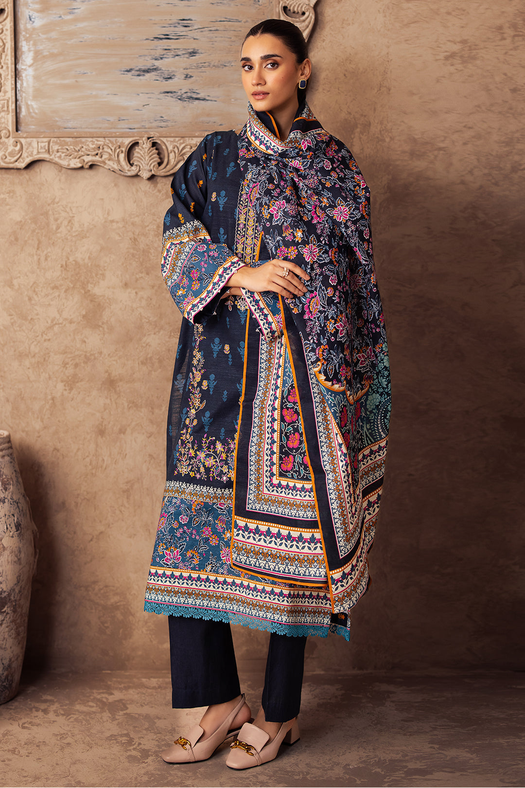Zellbury | Unstitched 3 Piece Khaddar | Embroidered Shirt Shalwar Dupatta - 0225 - House Of Zarish