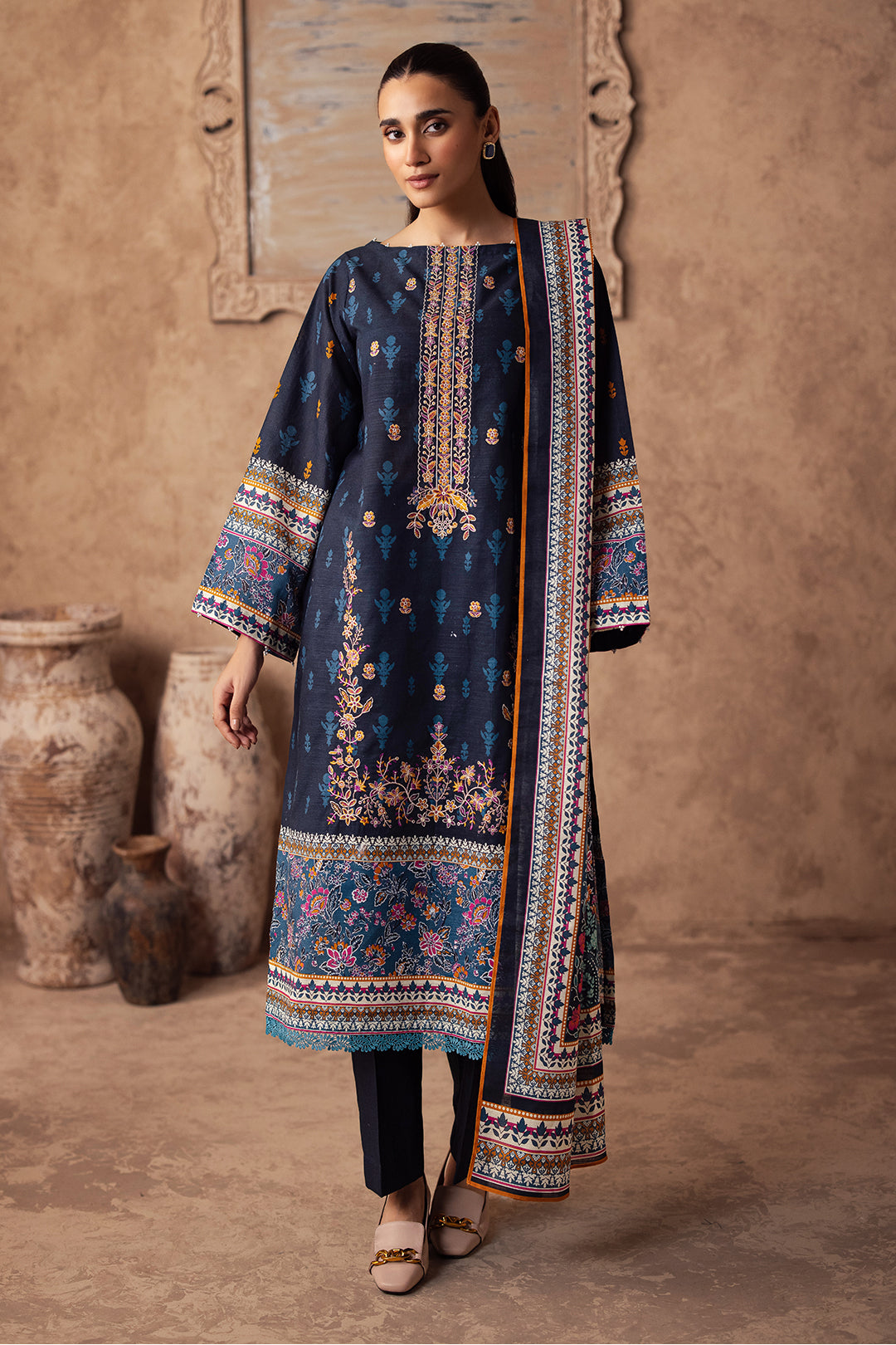 Zellbury | Unstitched 3 Piece Khaddar | Embroidered Shirt Shalwar Dupatta - 0225 - Libasekhas