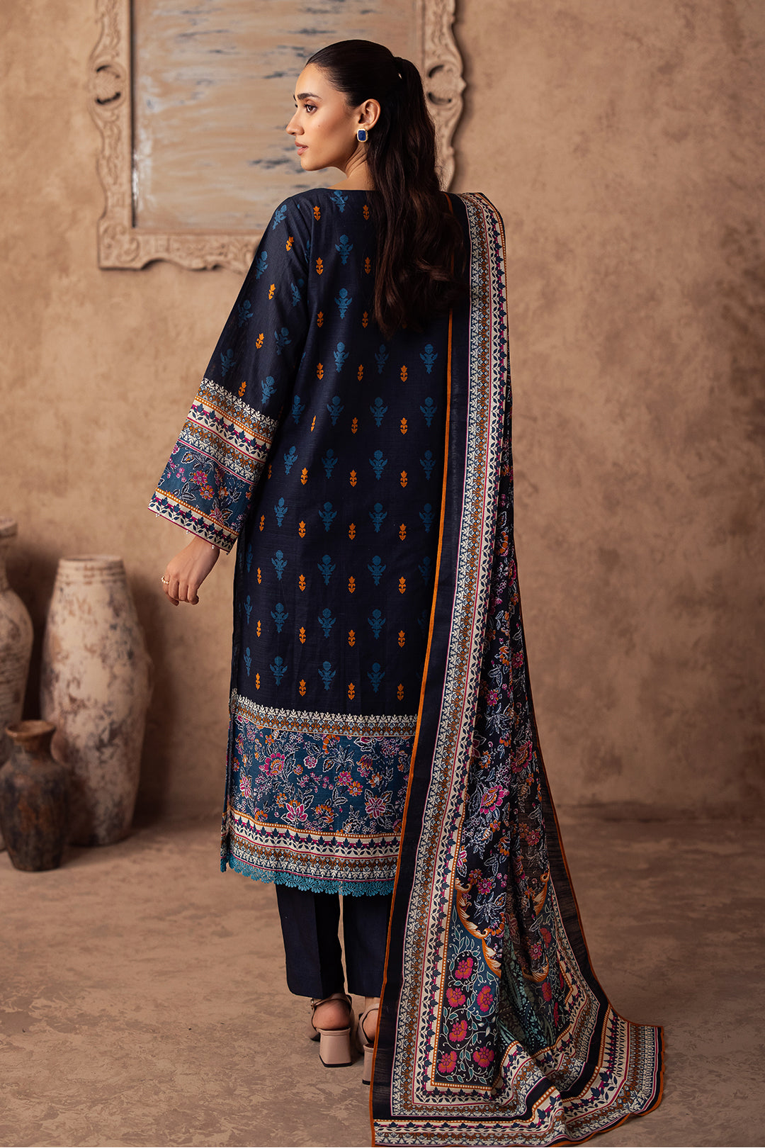 Zellbury | Unstitched 3 Piece Khaddar | Embroidered Shirt Shalwar Dupatta - 0225 - House Of Zarish