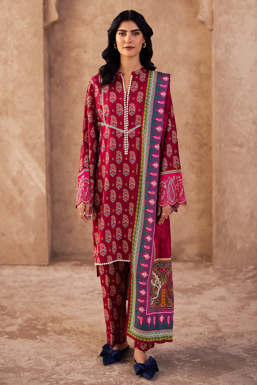 Zellbury | Unstitched 3 Piece Viscose | Embroidered Shirt Shalwar Dupatta - 0228 - House Of Zarish