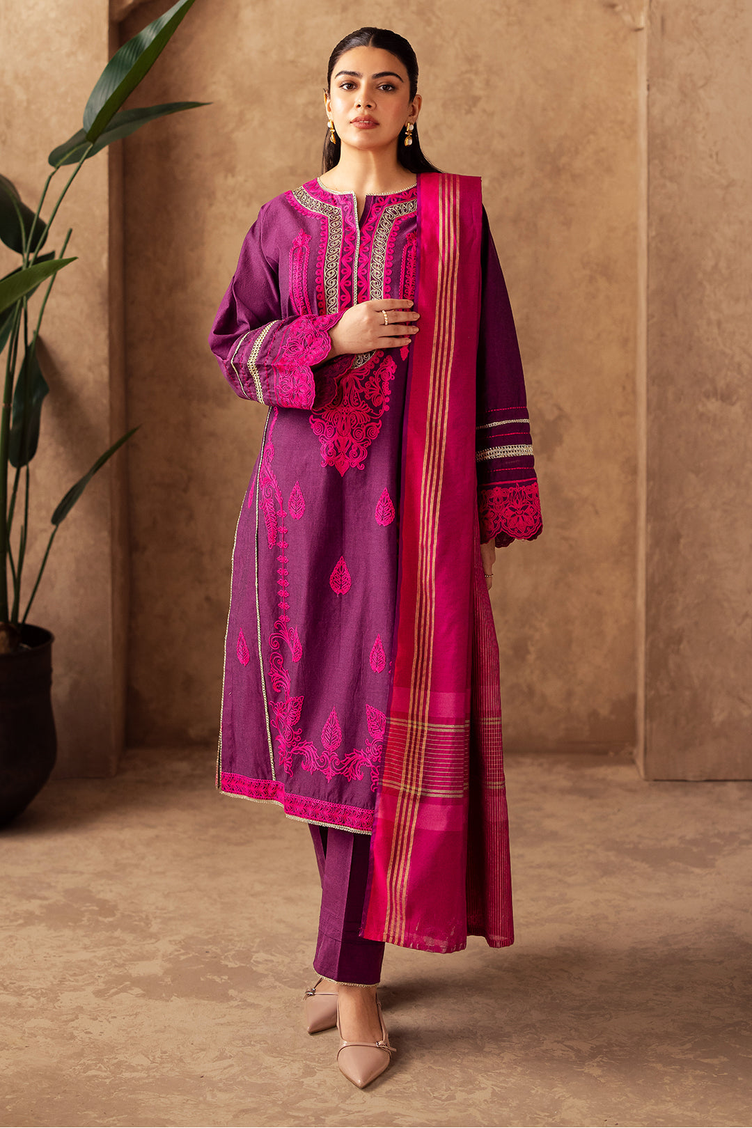 Zellbury | Unstitched 3 Piece Chambray | Embroidered Shirt Shalwar Dupatta - 0230 - House Of Zarish