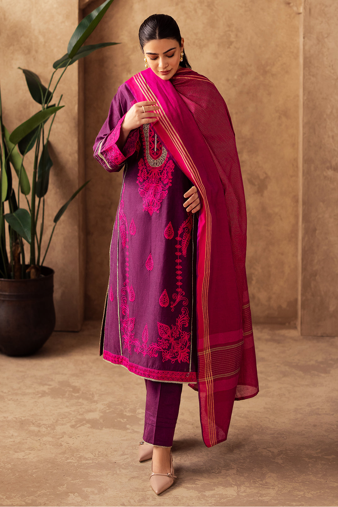Zellbury | Unstitched 3 Piece Chambray | Embroidered Shirt Shalwar Dupatta - 0230 - House Of Zarish
