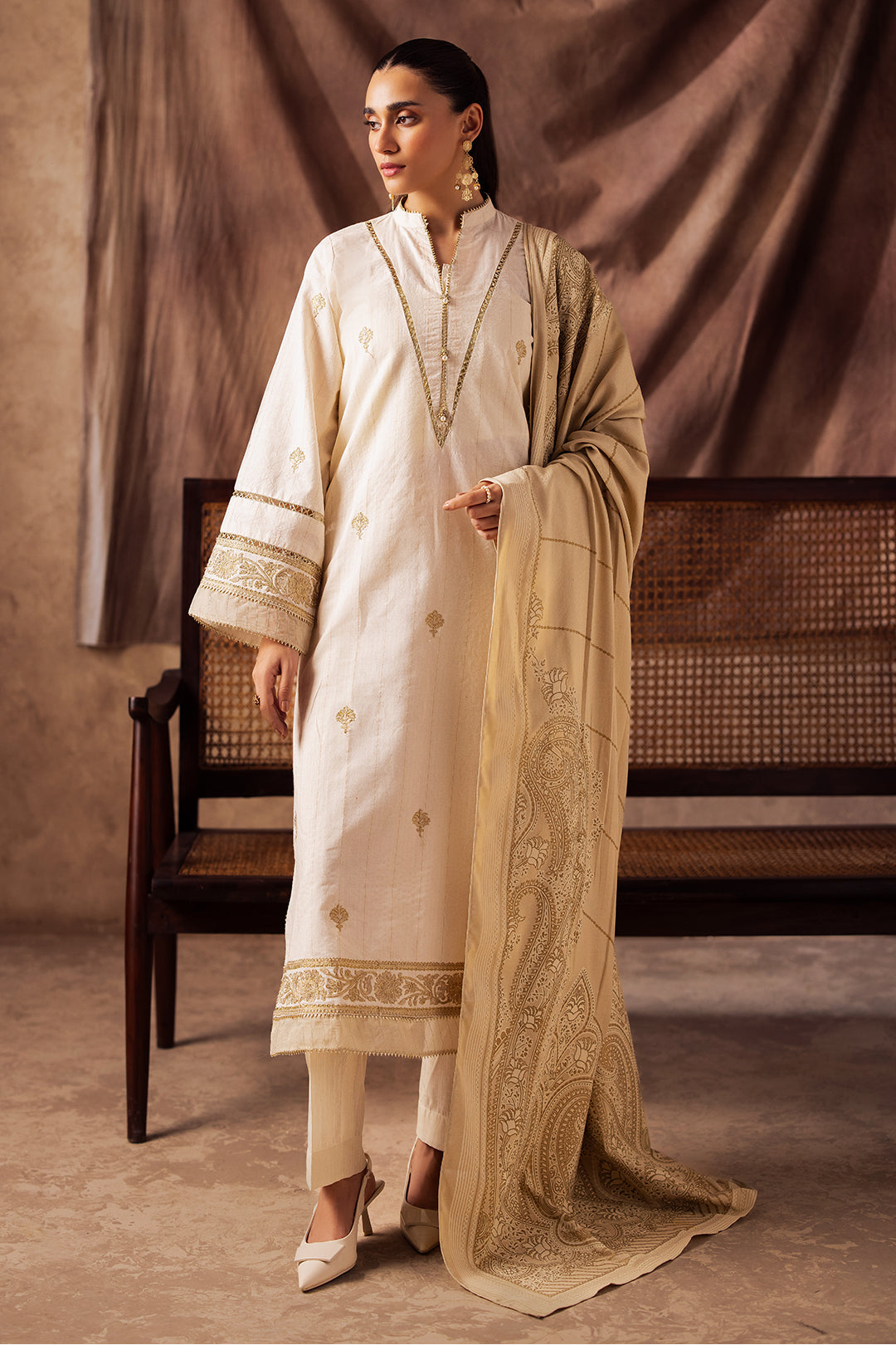 Zellbury | Unstitched 3 Piece Khaddar | Embroidered Shirt Shalwar Shawl - 0232 - House Of Zarish