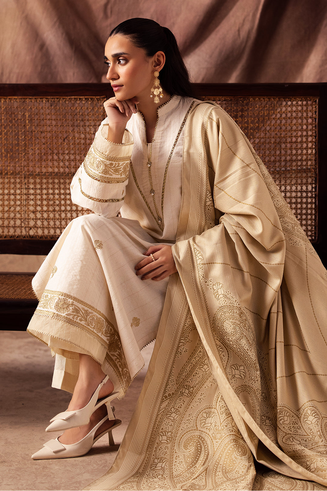 Zellbury | Unstitched 3 Piece Khaddar | Embroidered Shirt Shalwar Shawl - 0232 - House Of Zarish