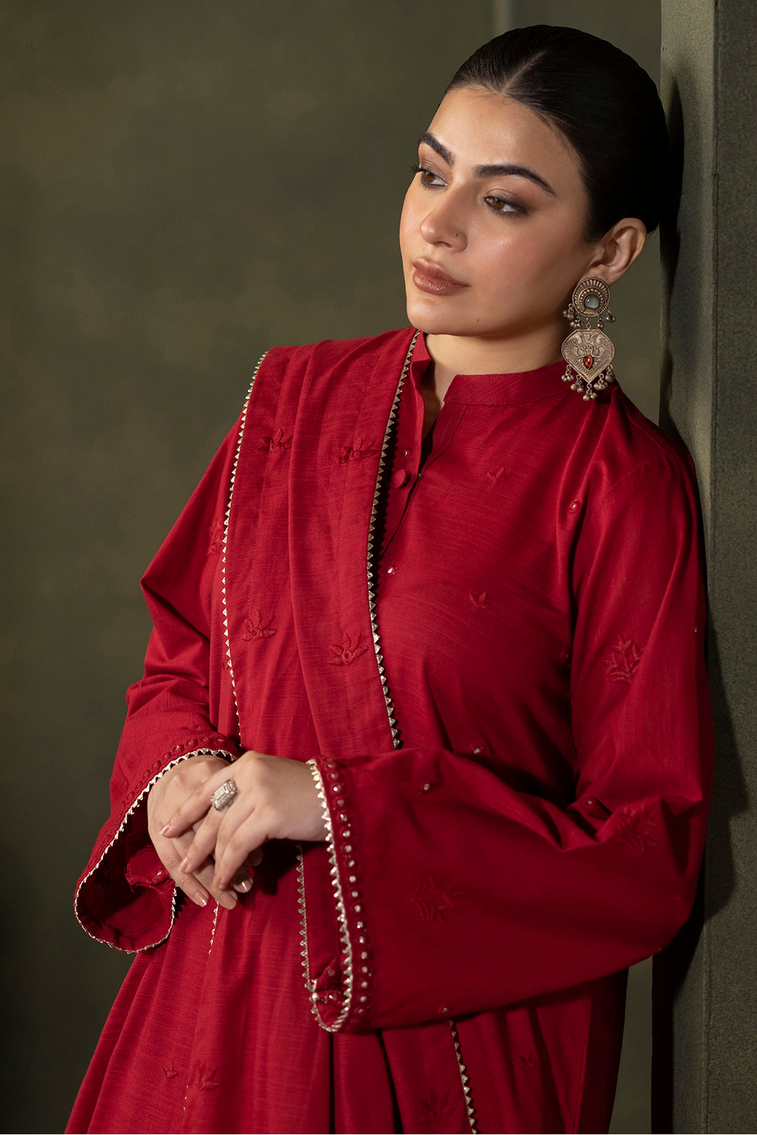 Zellbury | Unstitched 3 Piece Khaddar | Embroidered Shirt Shalwar Dupatta - 0238 - House Of Zarish