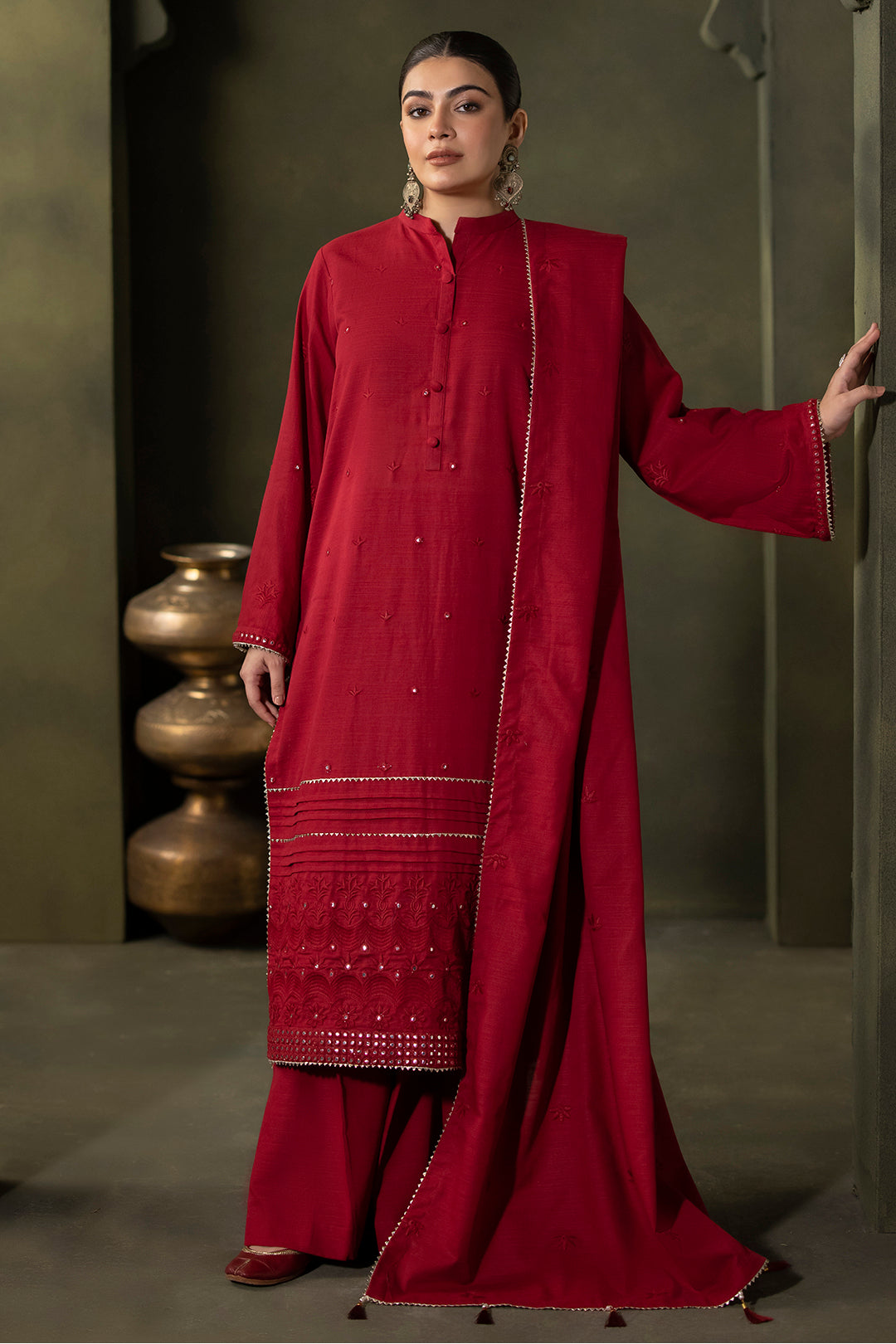 Zellbury | Unstitched 3 Piece Khaddar | Embroidered Shirt Shalwar Dupatta - 0238 - Libasekhas