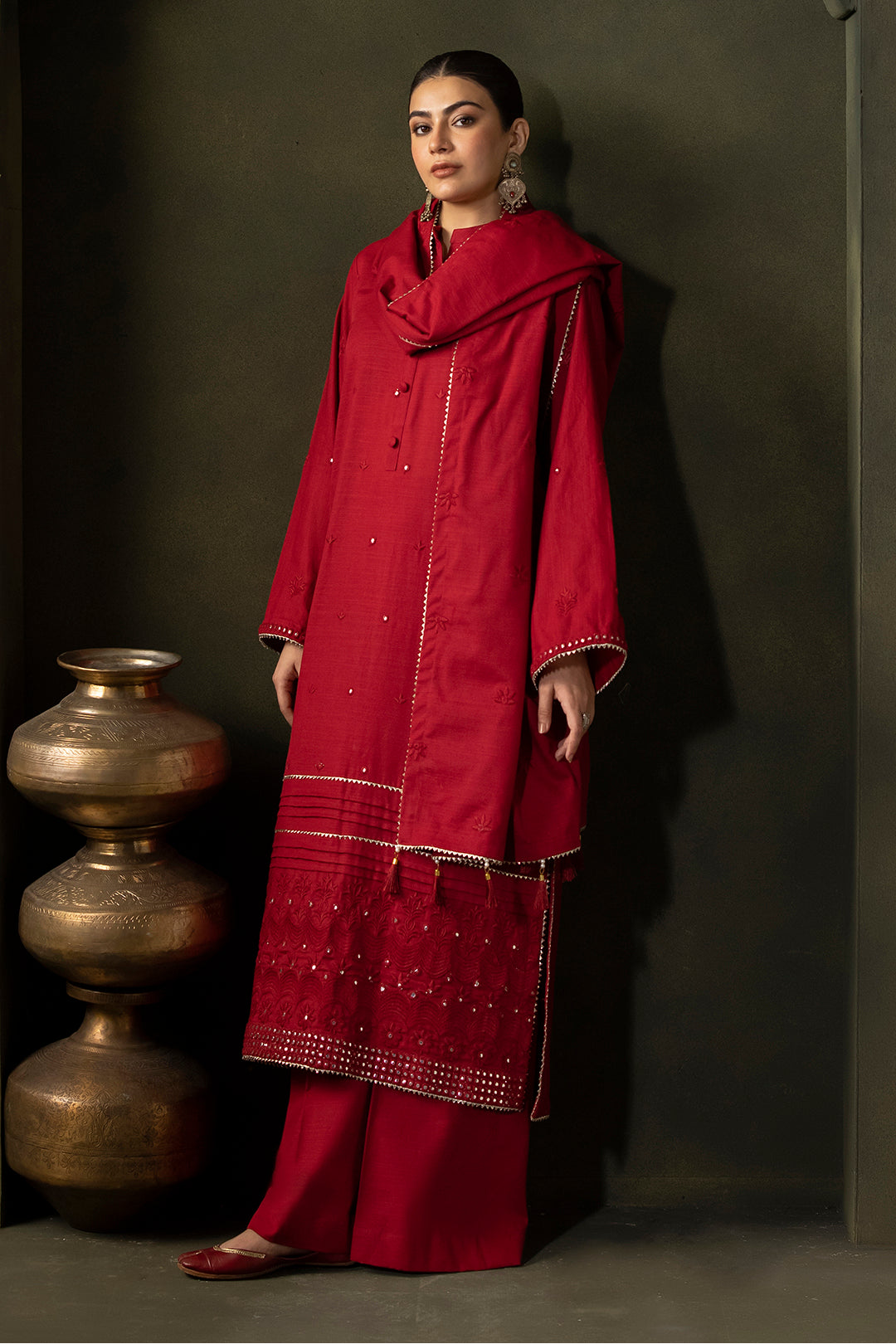 Zellbury | Unstitched 3 Piece Khaddar | Embroidered Shirt Shalwar Dupatta - 0238 - House Of Zarish