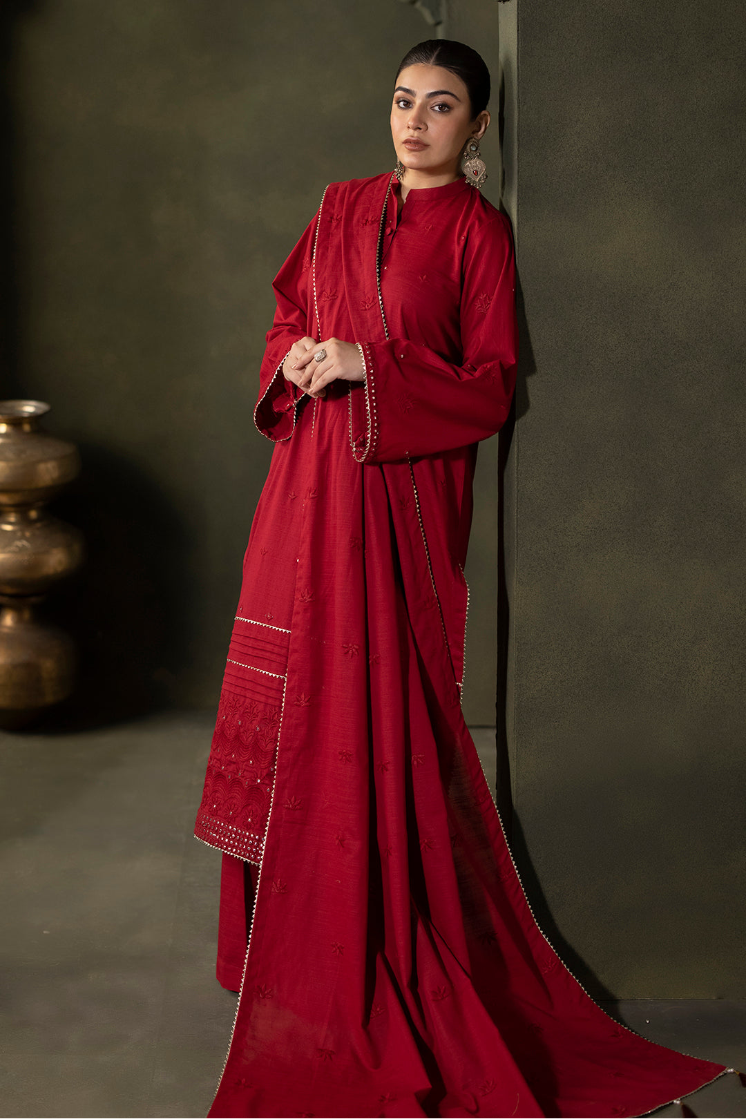 Zellbury | Unstitched 3 Piece Khaddar | Embroidered Shirt Shalwar Dupatta - 0238 - House Of Zarish