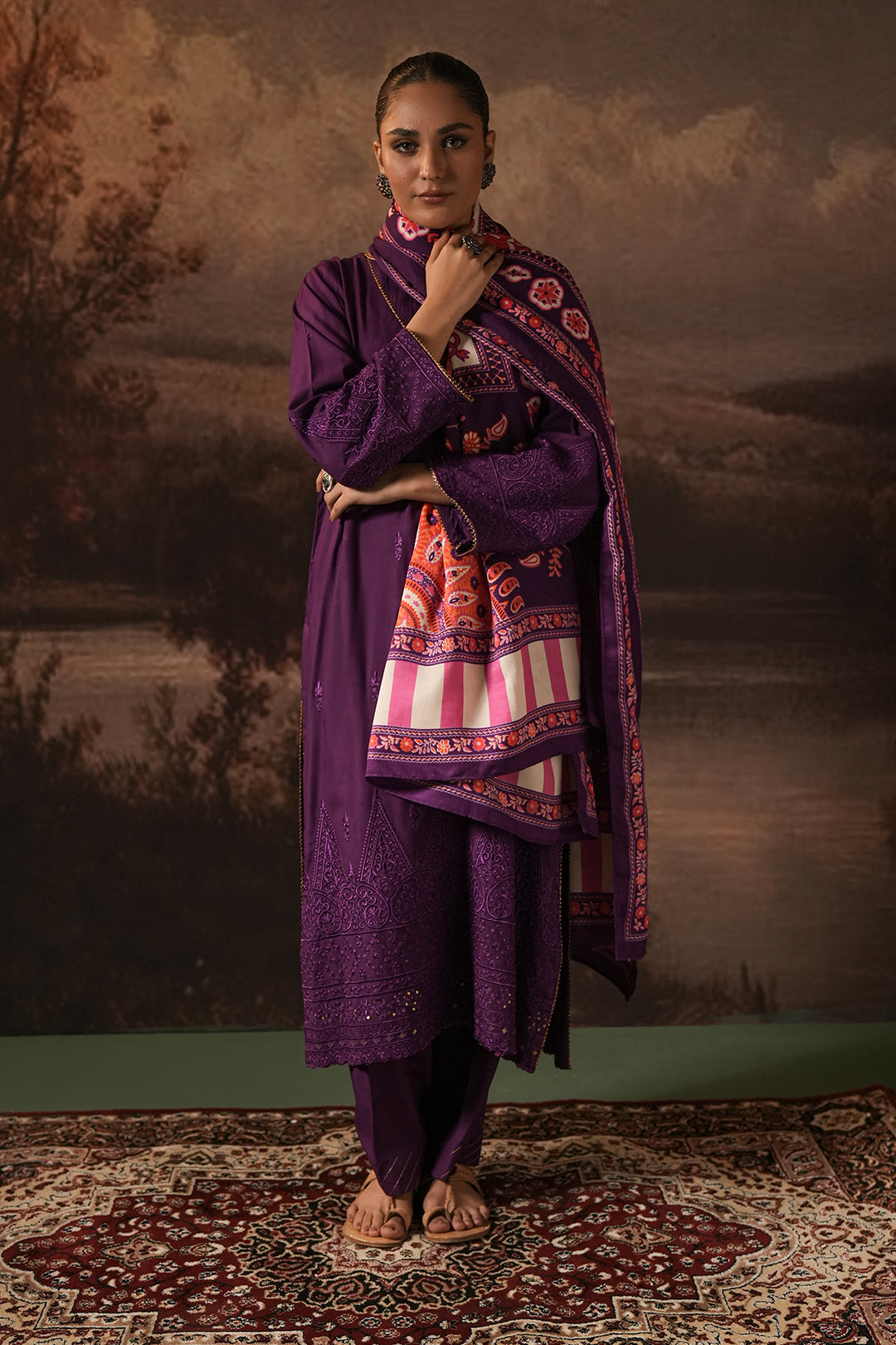 Zellbury | Unstitched 3 Piece Viscose | Embroidered Shirt Shalwar Shawl - 0248 - House Of Zarish