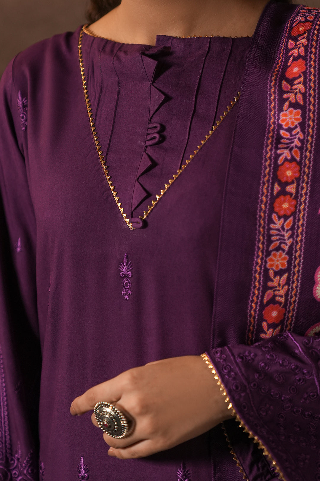 Zellbury | Unstitched 3 Piece Viscose | Embroidered Shirt Shalwar Shawl - 0248 - House Of Zarish