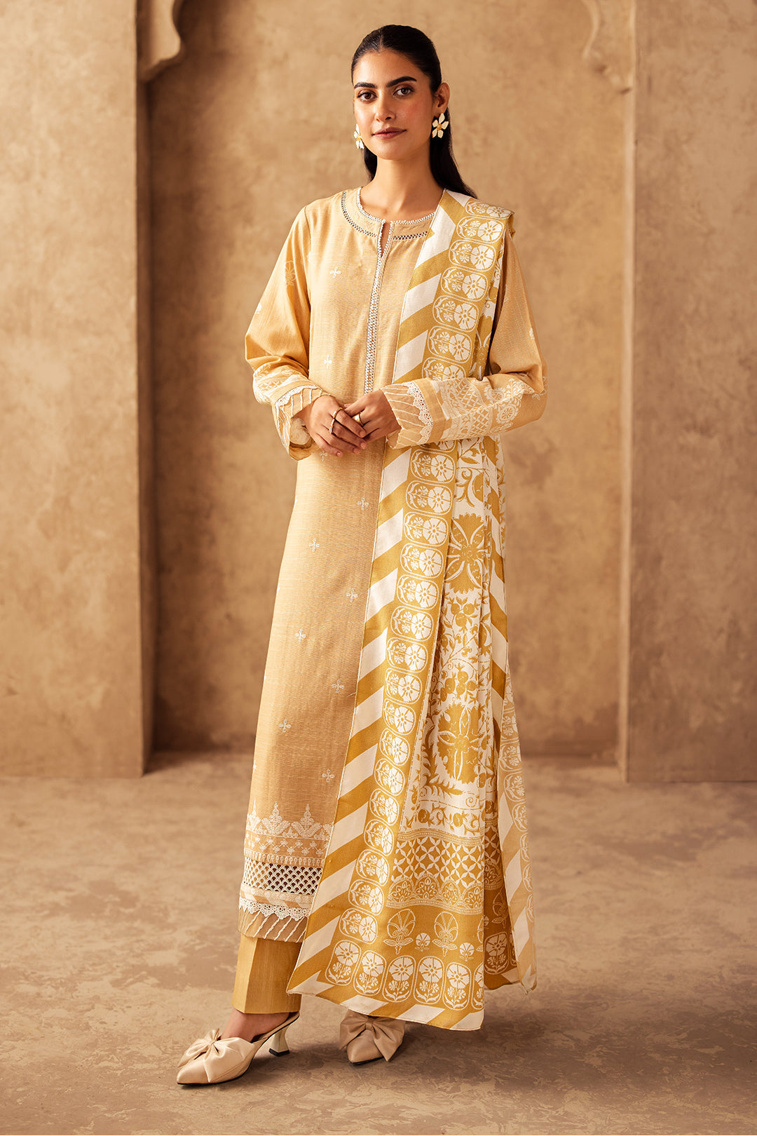 Zellbury | Unstitched 3 Piece Khaddar | Embroidered Shirt Shalwar Shawl - 0310 - House Of Zarish